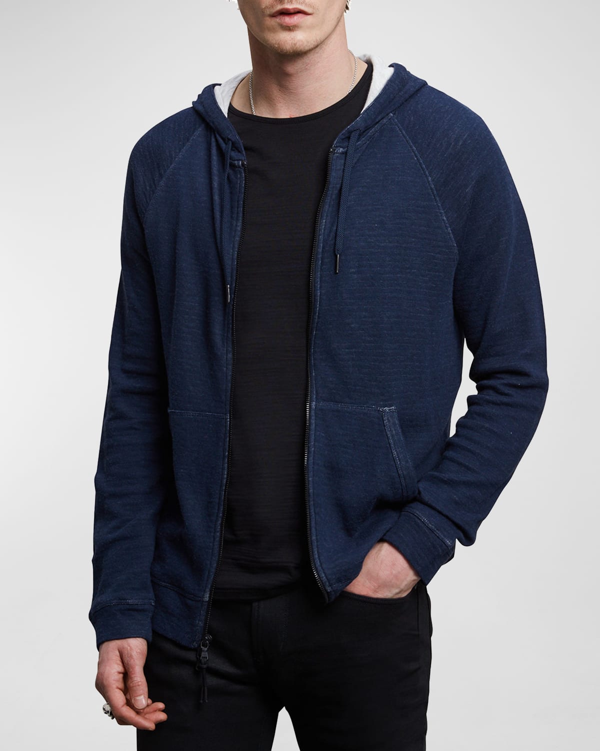 John Varvatos Men's Double-knit Plaited Hoodie In Pacific Blue