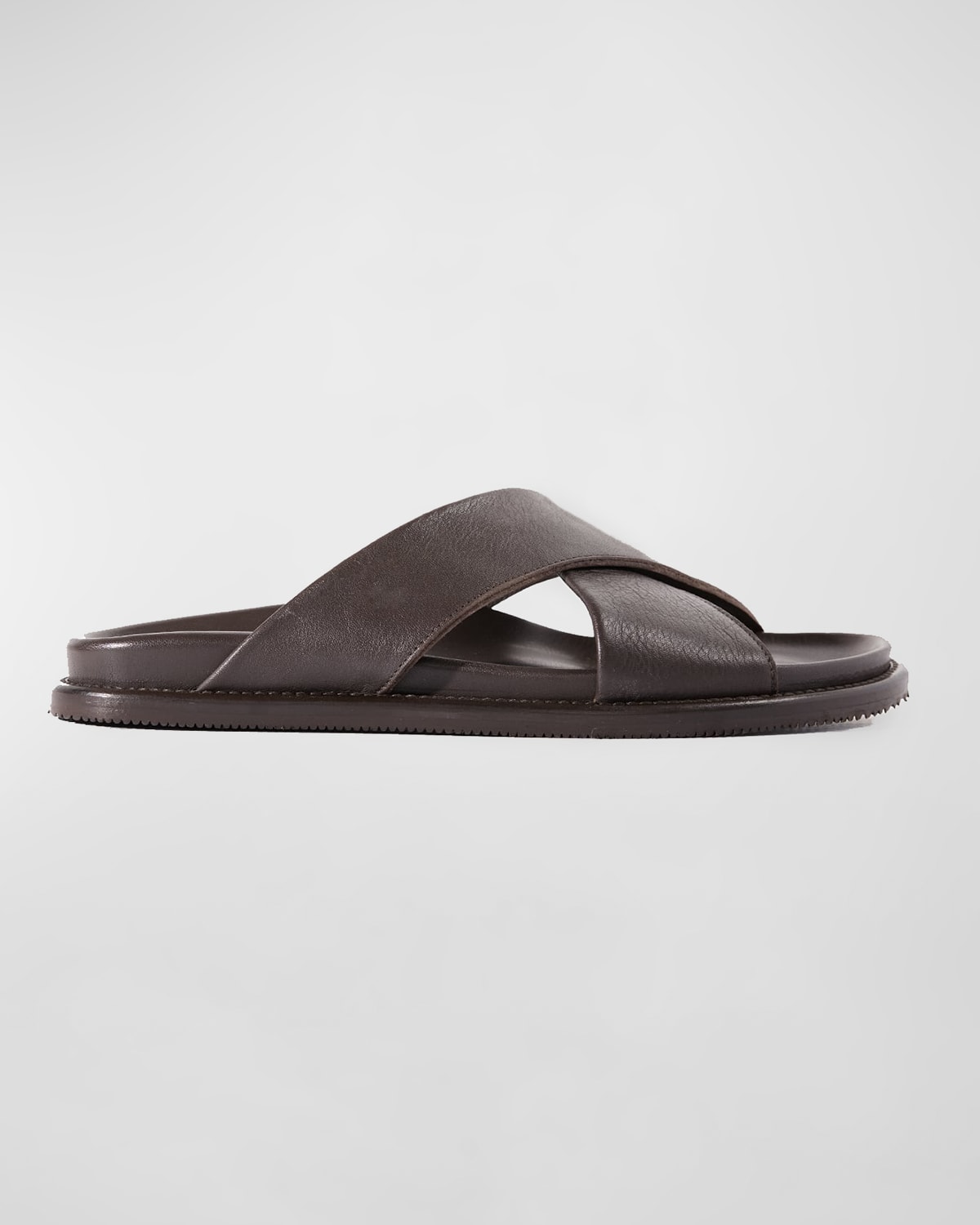 Shop Paul Stuart Men's Punta Crisscross Leather Slide Sandals In Dk Brown