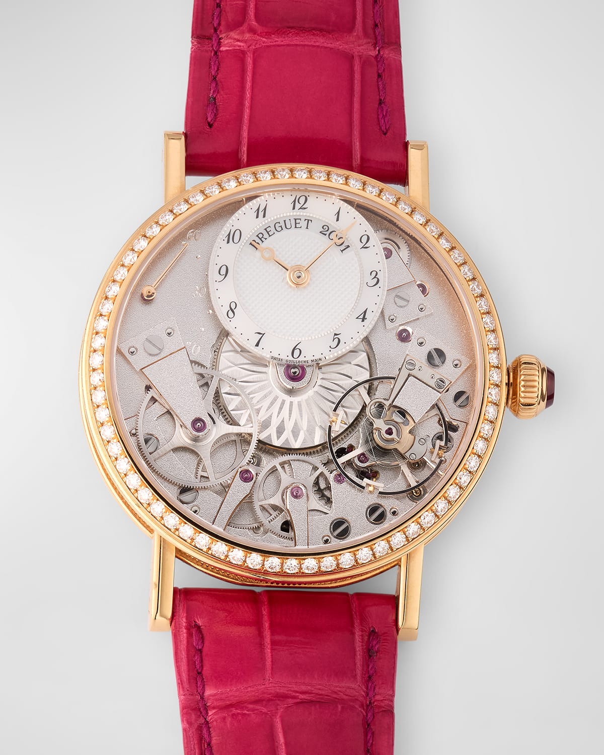 Tradition 18K Rose Gold Diamond Watch with Alligator Strap