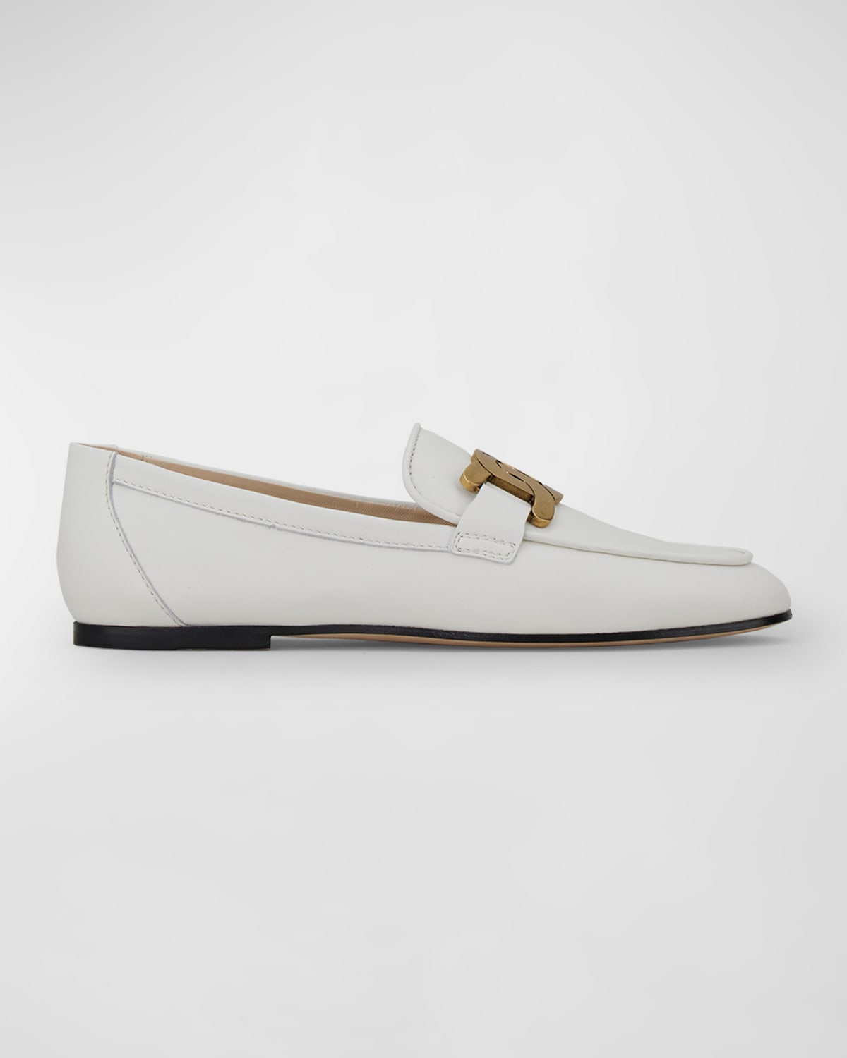 Shop Tod's Kate Chain Calfskin Flat Loafers In White