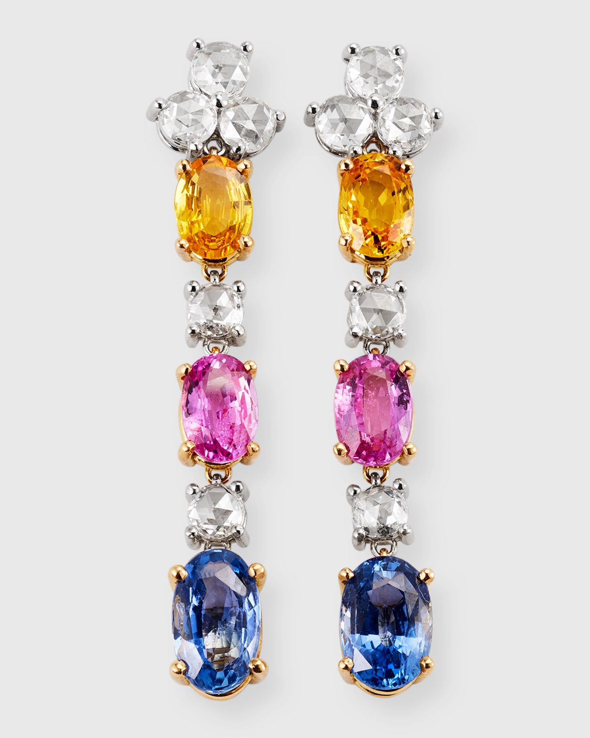 Multicolor Sapphire Drop Earrings with Diamonds