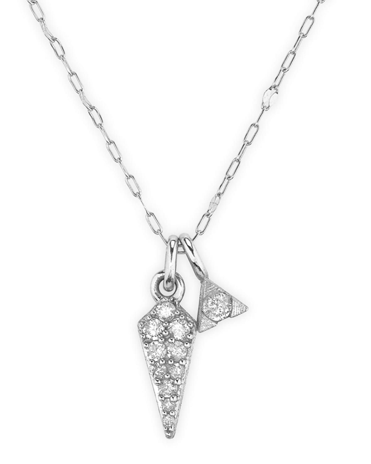 Petite Pave Diamond Dagger Pendant and Hanging Trillion