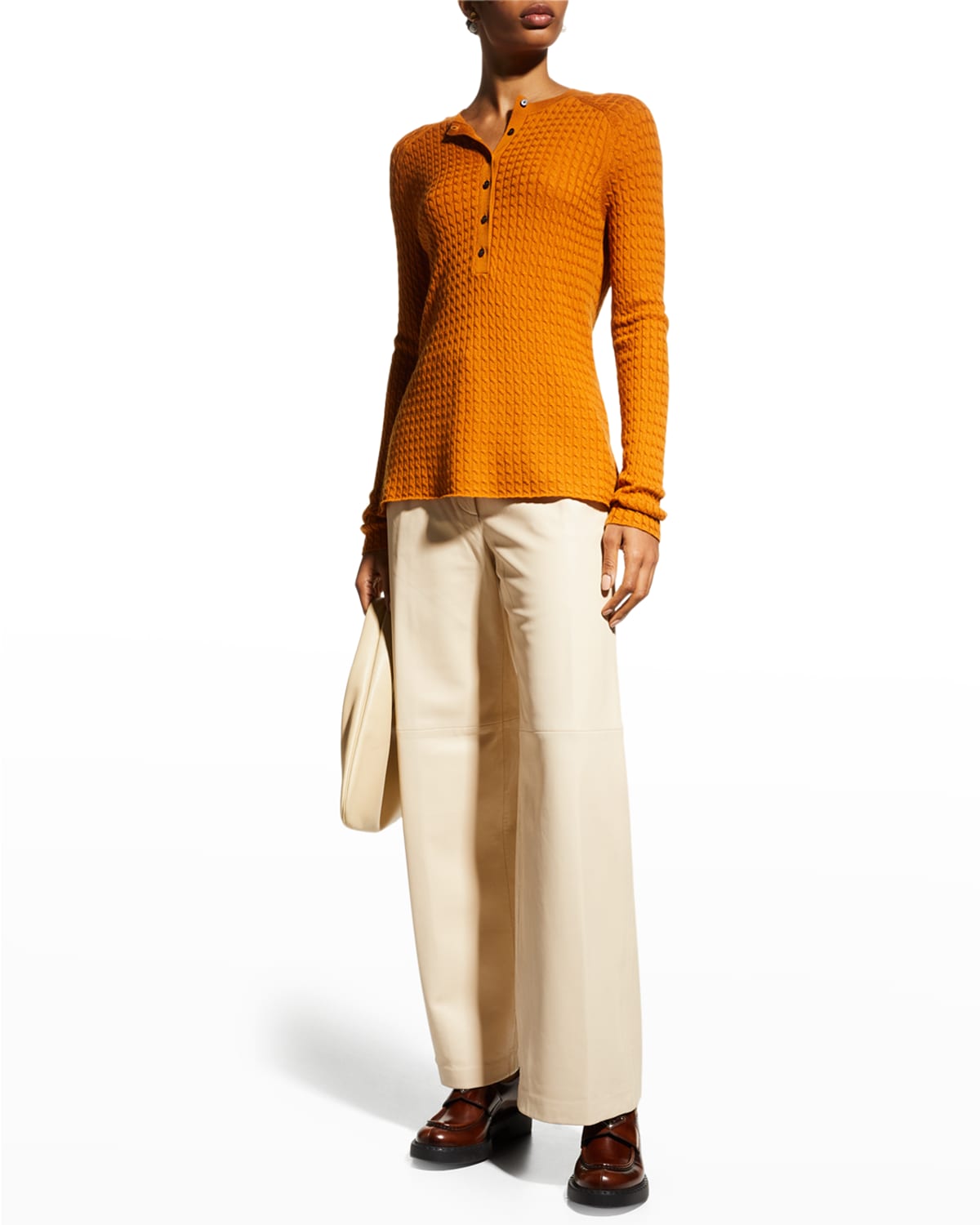 Loulou Studio Noro Leather Wide-leg Pants In Vanilla