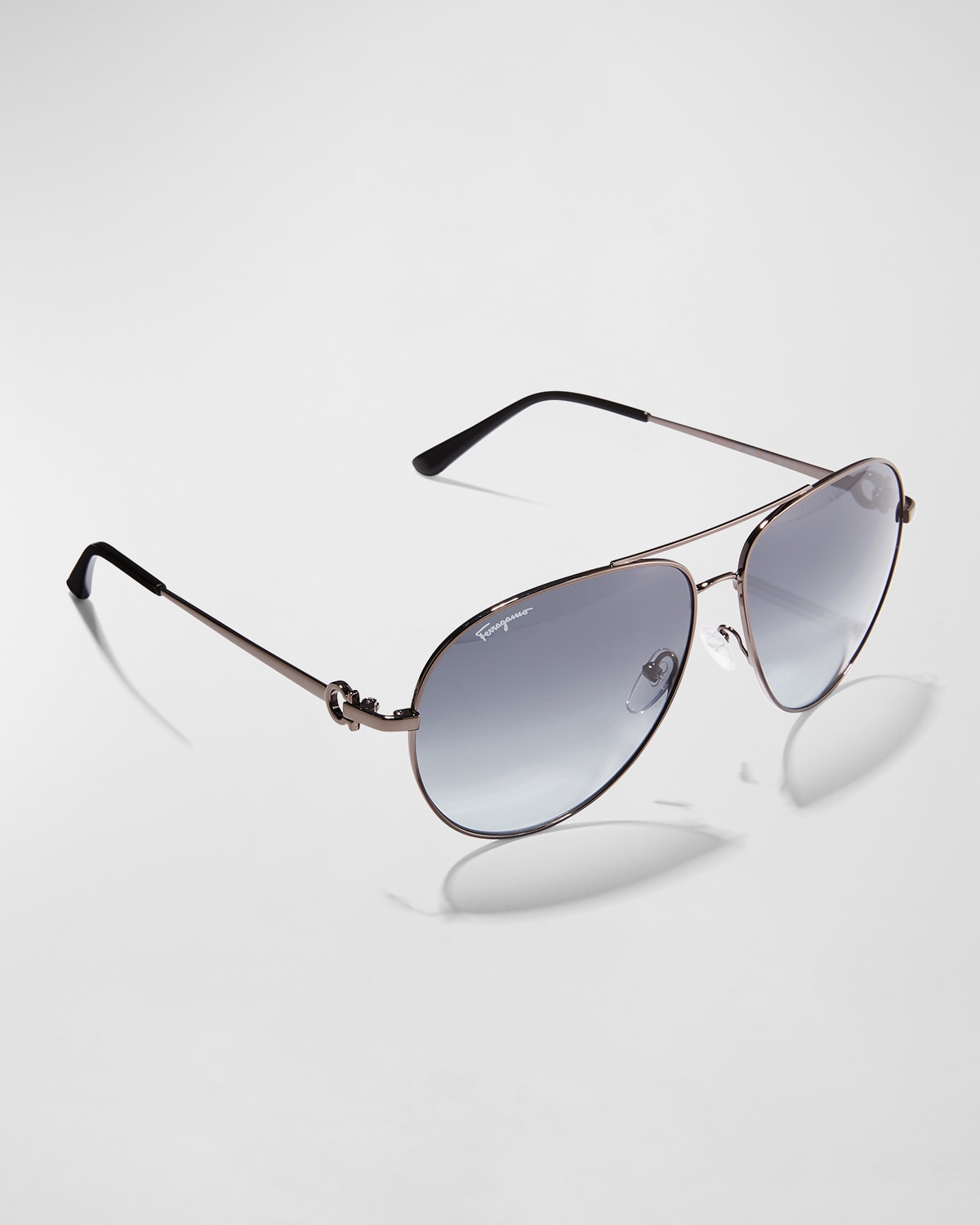 Ferragamo Men's Gradient Metal Aviator Sunglasses In Dark Gray