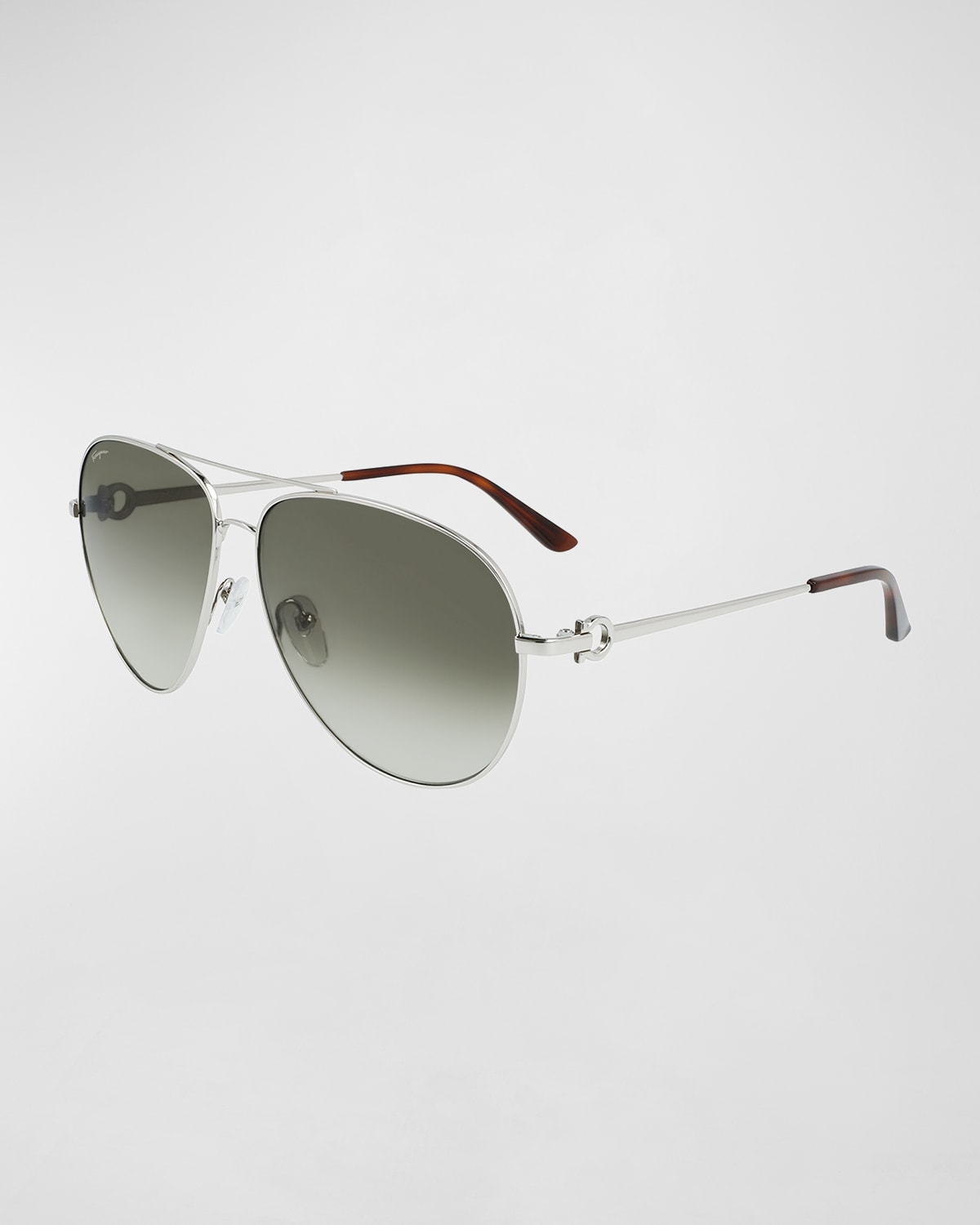 Ferragamo Men's Gradient Metal Aviator Sunglasses In Light Ruthenium