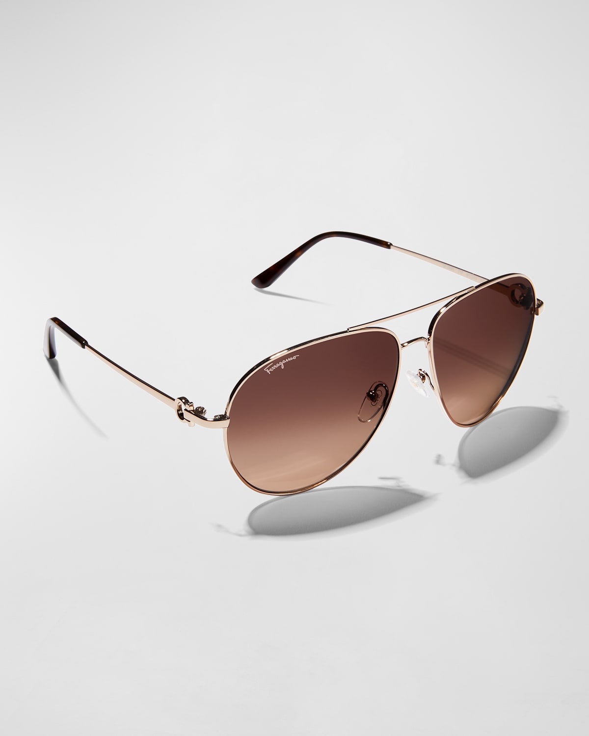 Ferragamo Men's Gradient Metal Aviator Sunglasses In Shiny Gold