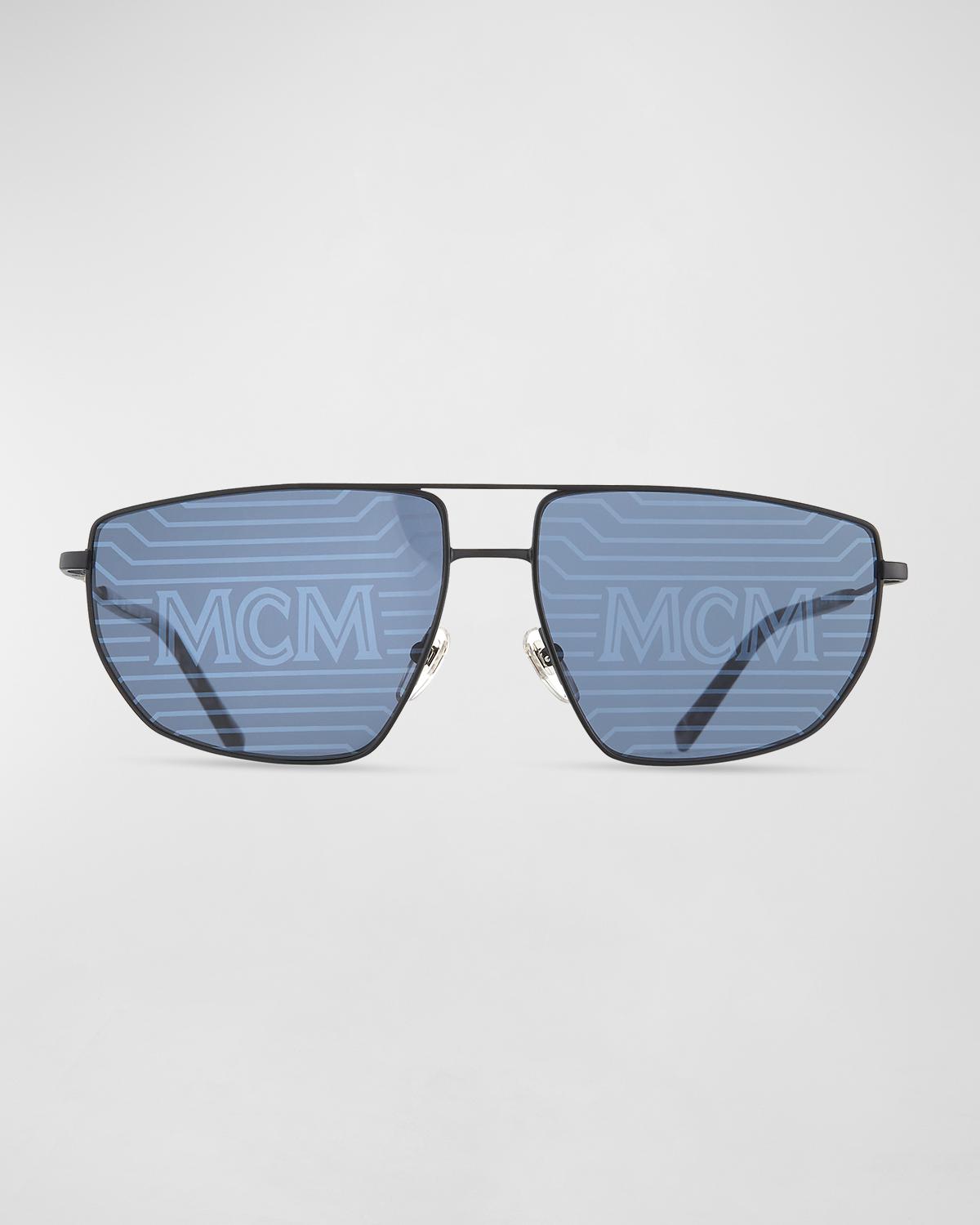 Mcm 60mm Hologram Rectangle Metal Sunglasses In Blue,gold  display picture 1