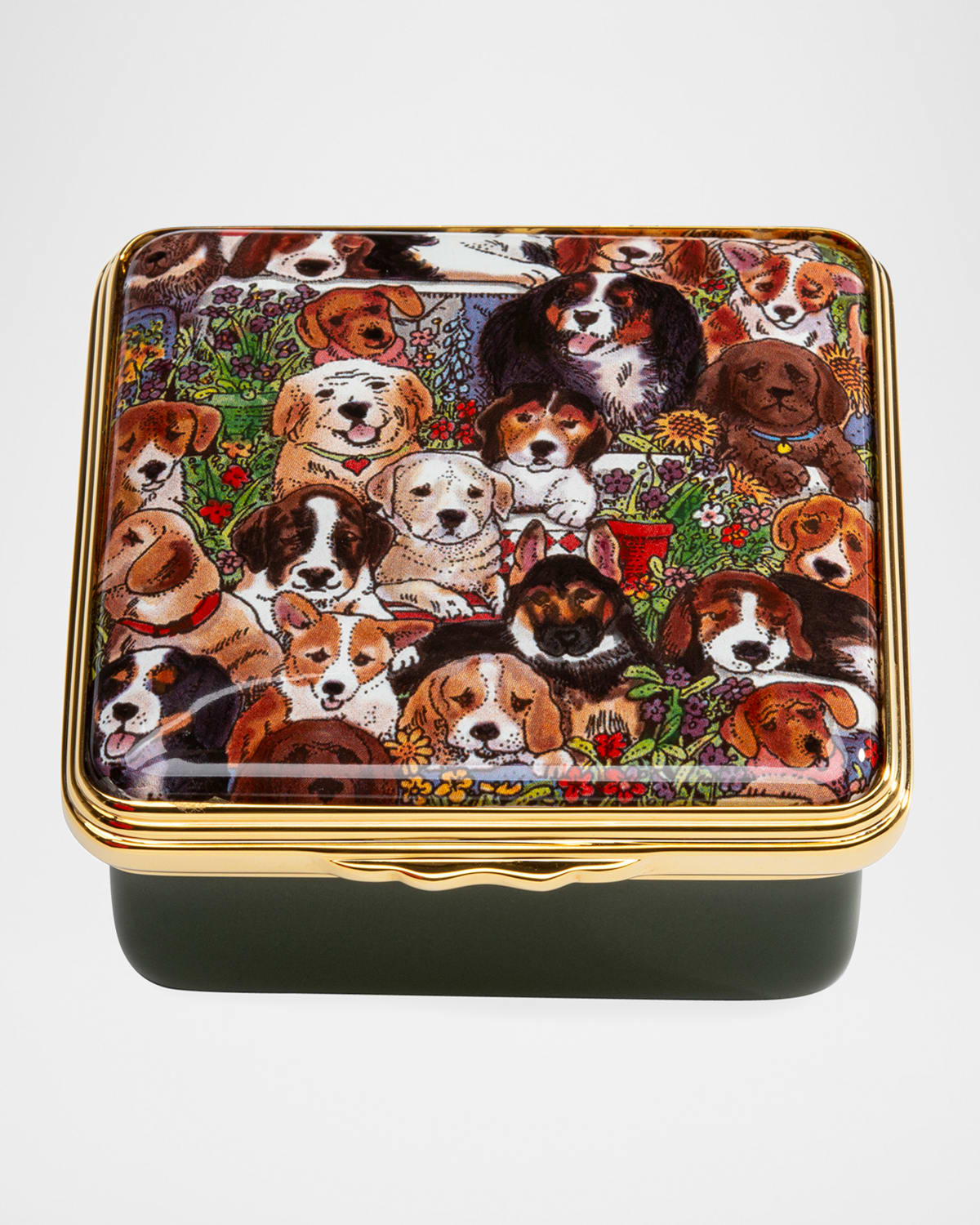 Shop Halcyon Days Dogs Leave Paw Prints Enamel Box In Green