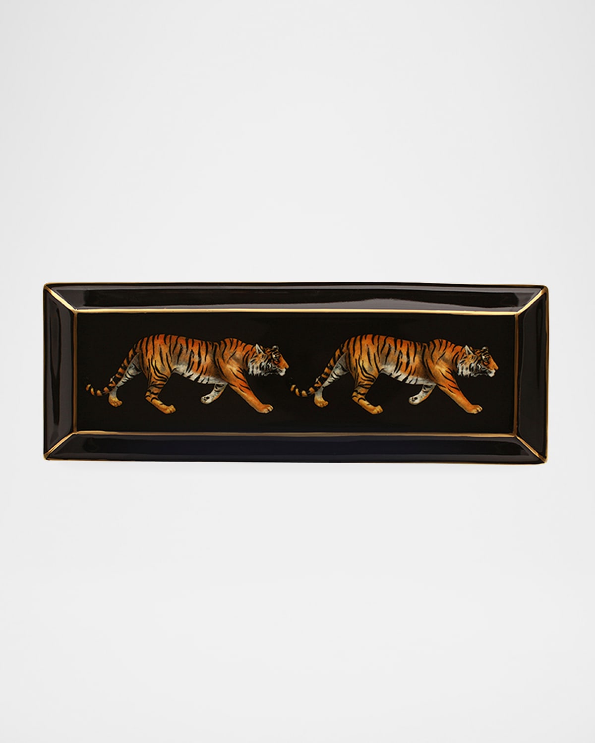 Halcyon Days Twin Tiger Rectangular Tray In Black