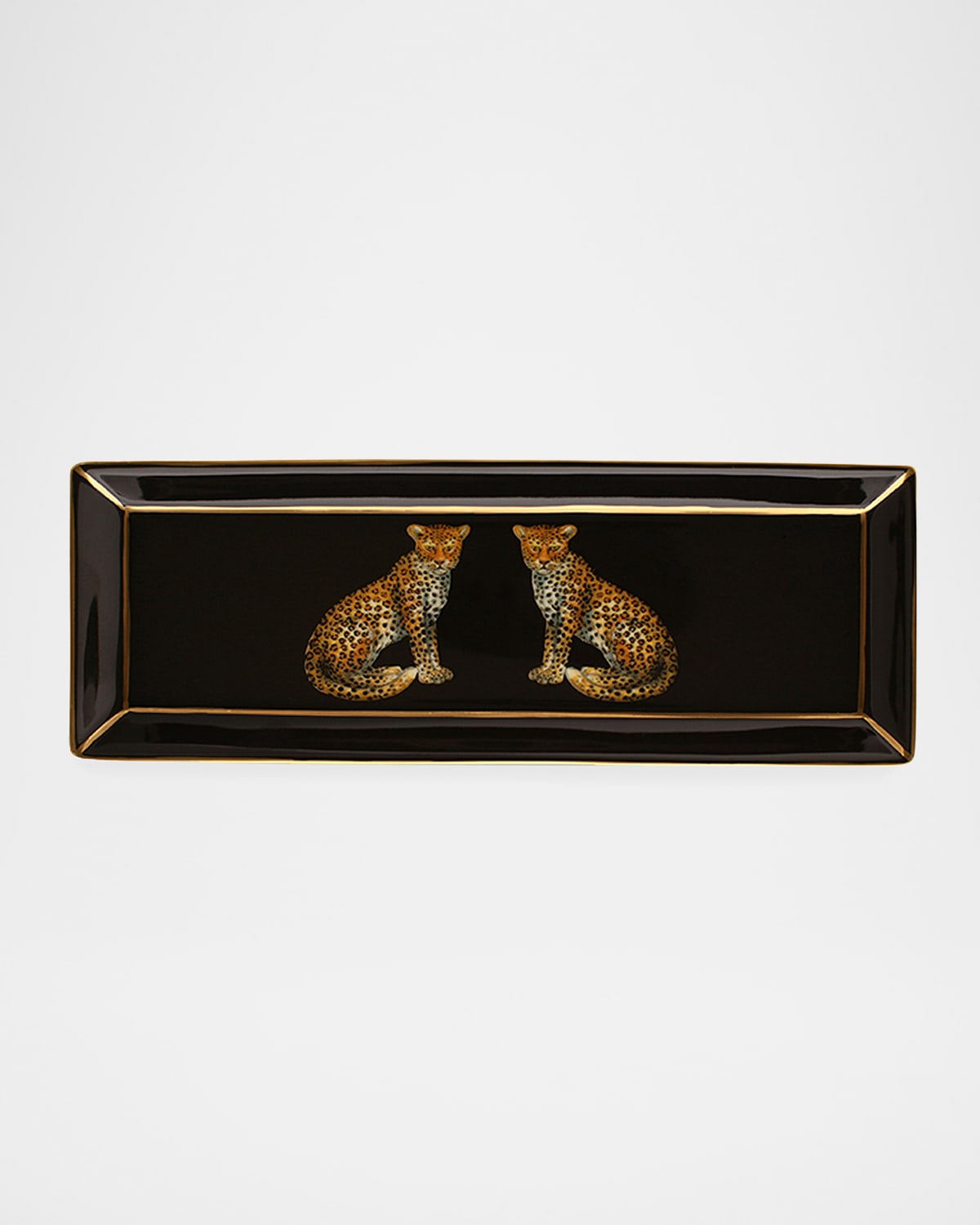 Halcyon Days Twin Leopards Rectangular Tray In Black