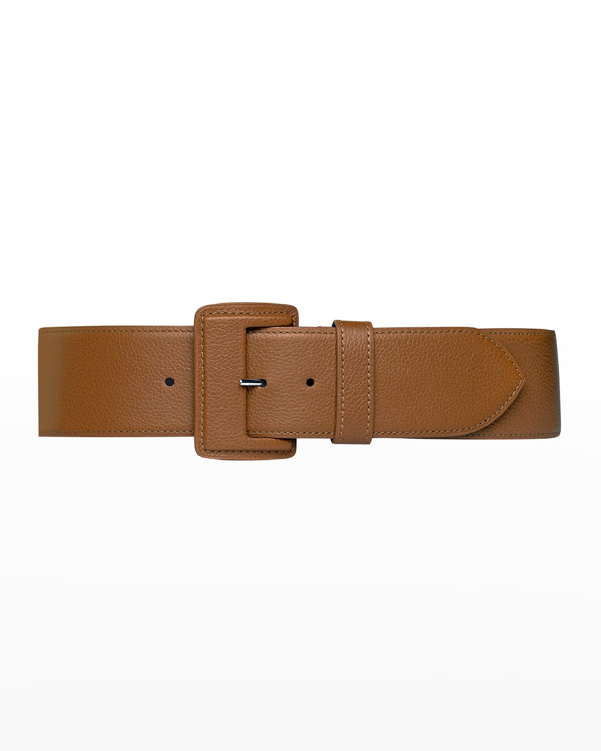 VAINCOURT PARIS LA MERVEILLEUSE LARGE PEBBLED LEATHER BELT WITH COVERED BUCKLE