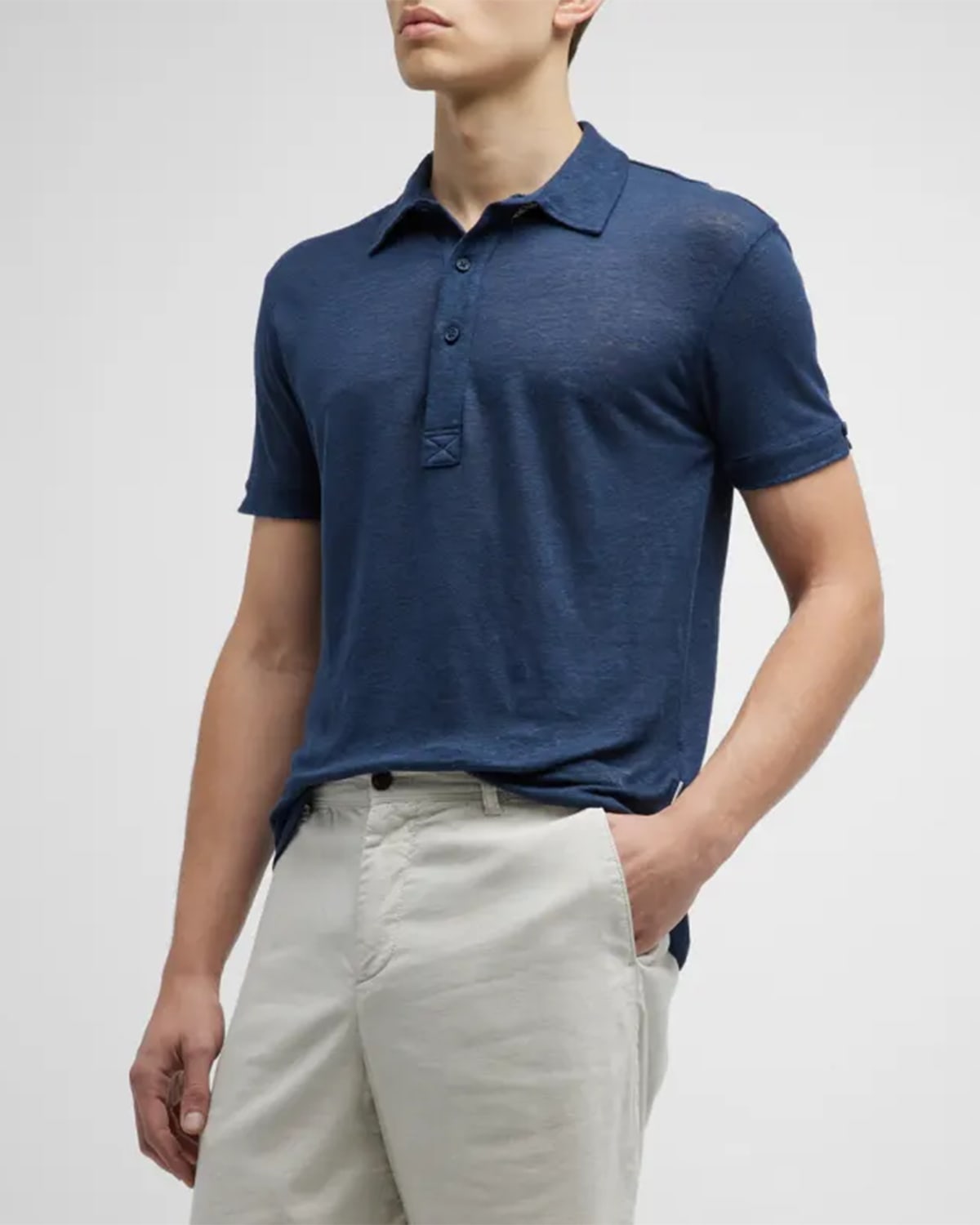 Shop Orlebar Brown Men's Sebastian Linen Polo Shirt In Navy