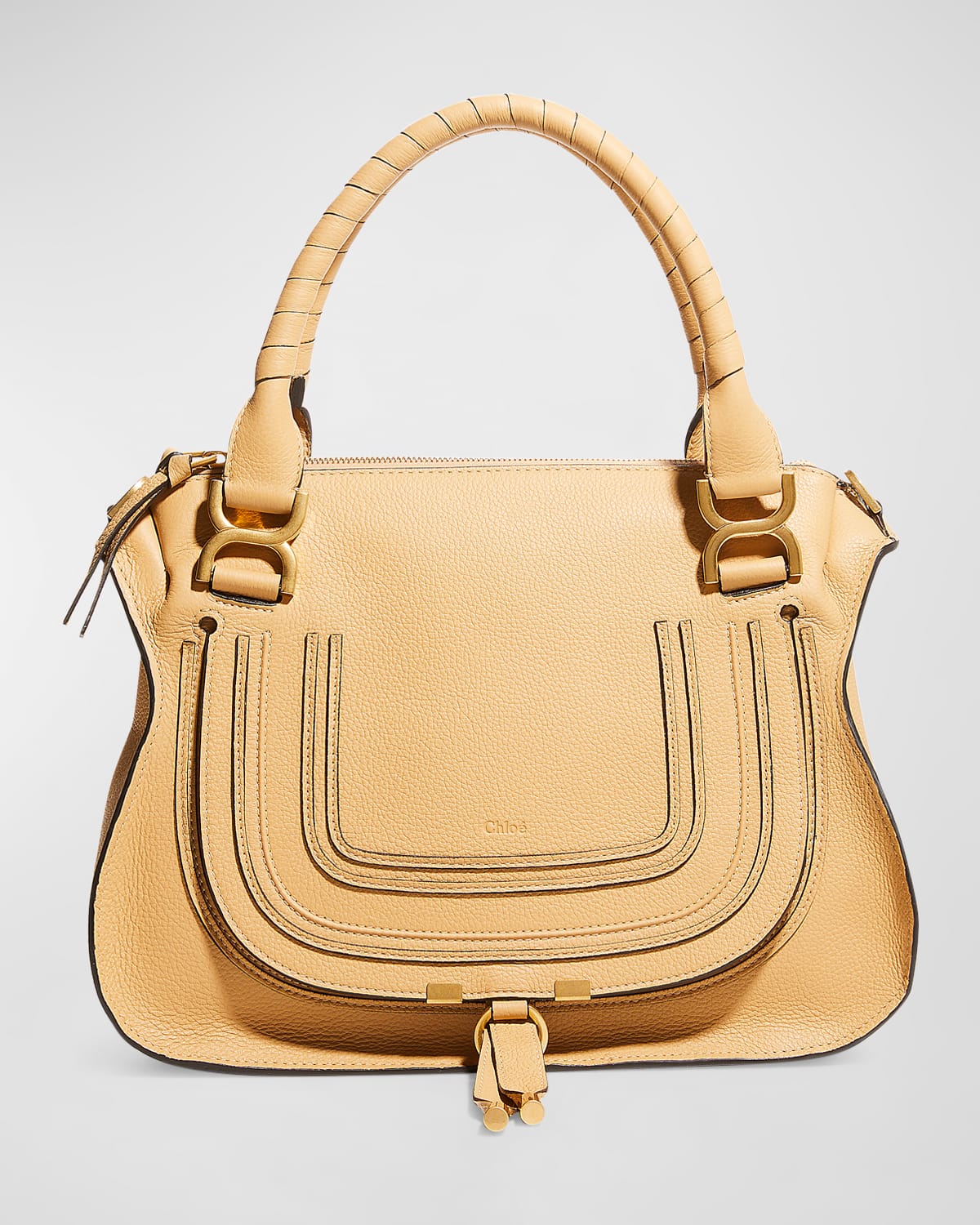 Chloé Marcie Medium Double Carry Satchel Bag In Grained Leather In Soft Tan