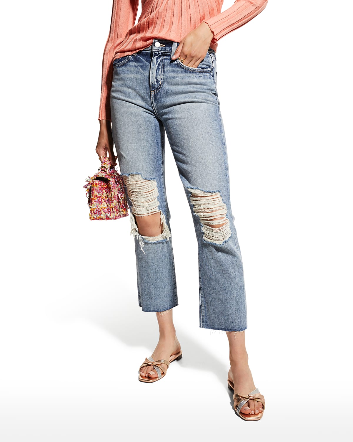 L'Agence Adele Distressed Straight-Leg Jeans