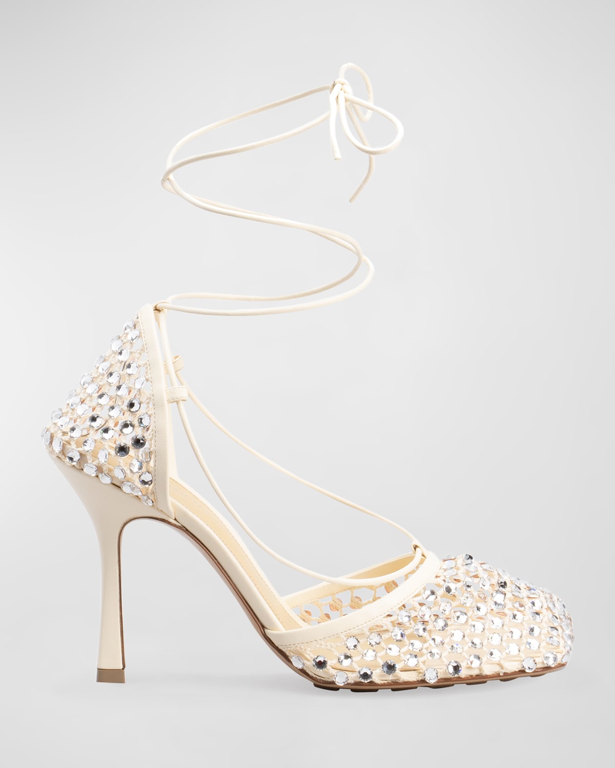 Bottega Veneta Women's Stretch Embellished Ankle Strap High Heel Pumps In Toile