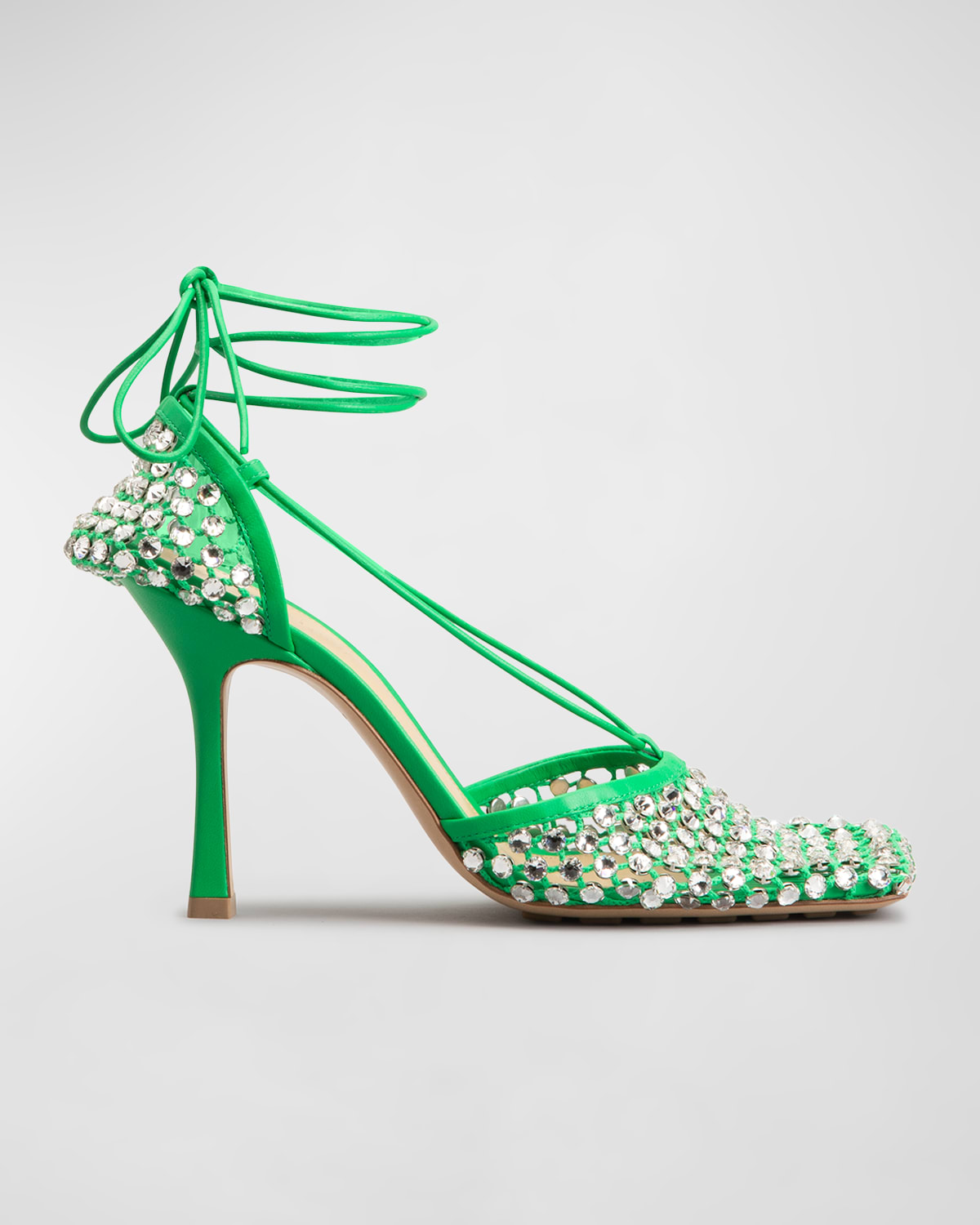 Bottega Veneta Leather-trimmed Crystal-embellished Mesh Pumps In Parakeet