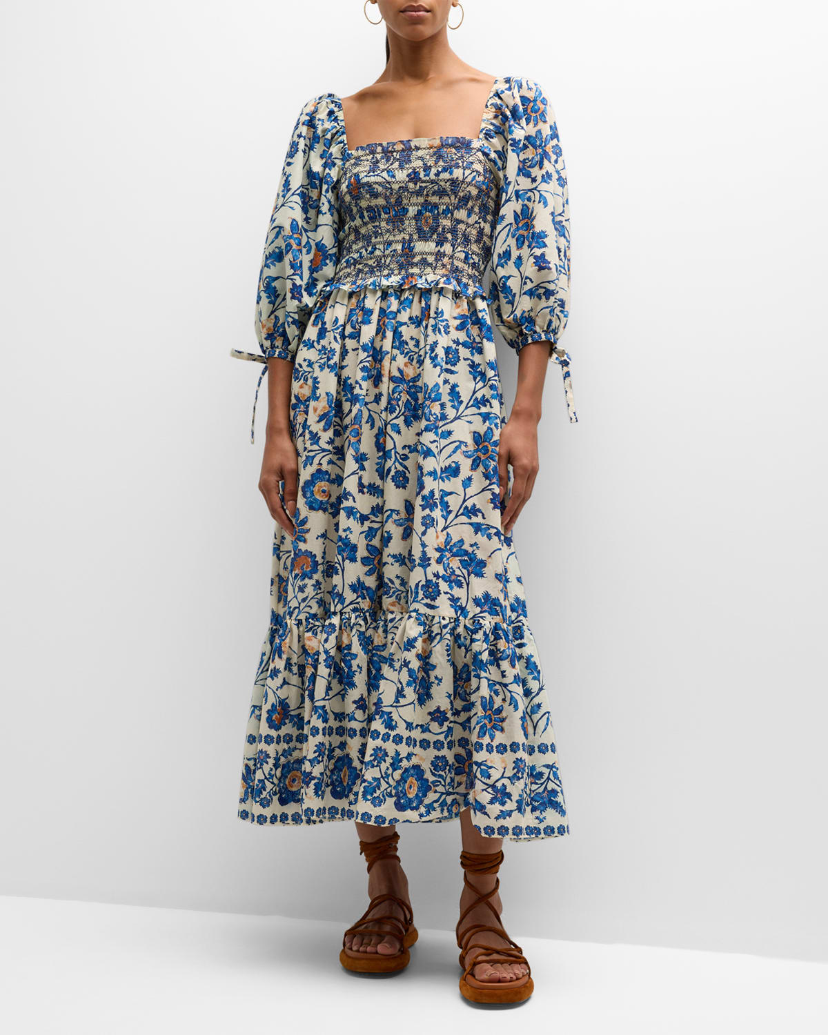 Cara Cara Jazzy Botanical-print Voile Midi Dress In Azure Alexandria