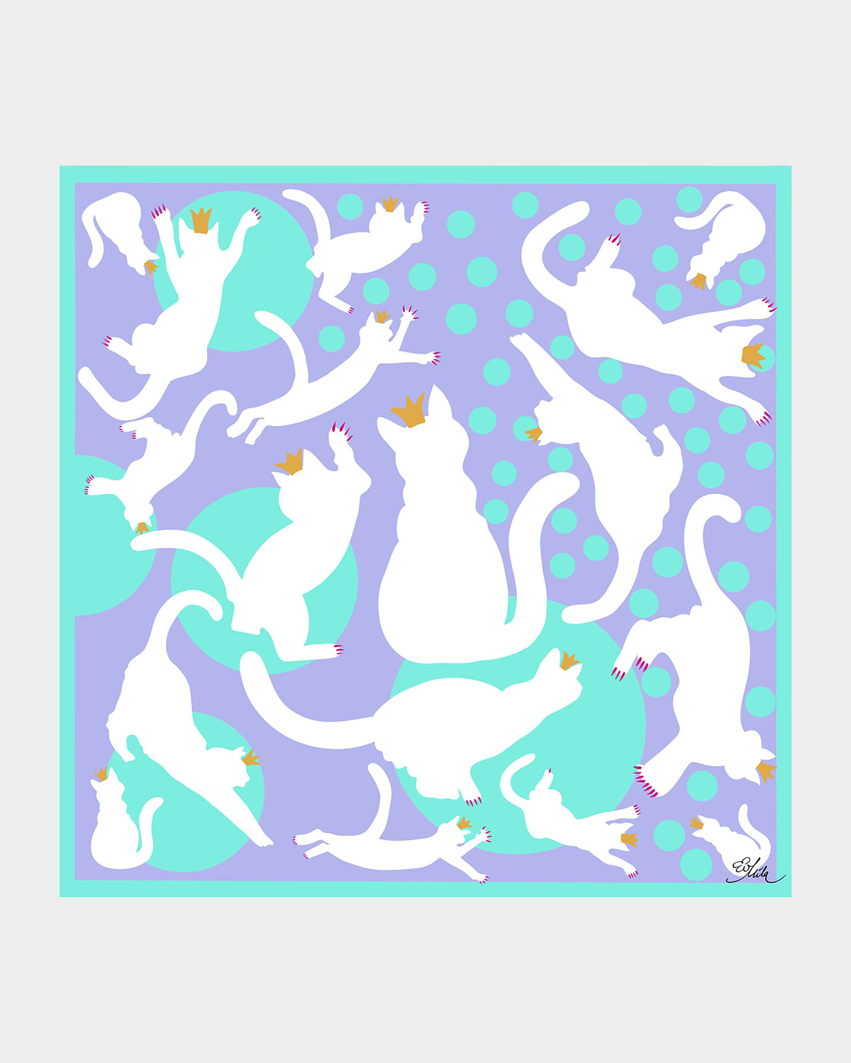 Mila & Such Cat-print Large Square Silk Scarf In Lavender