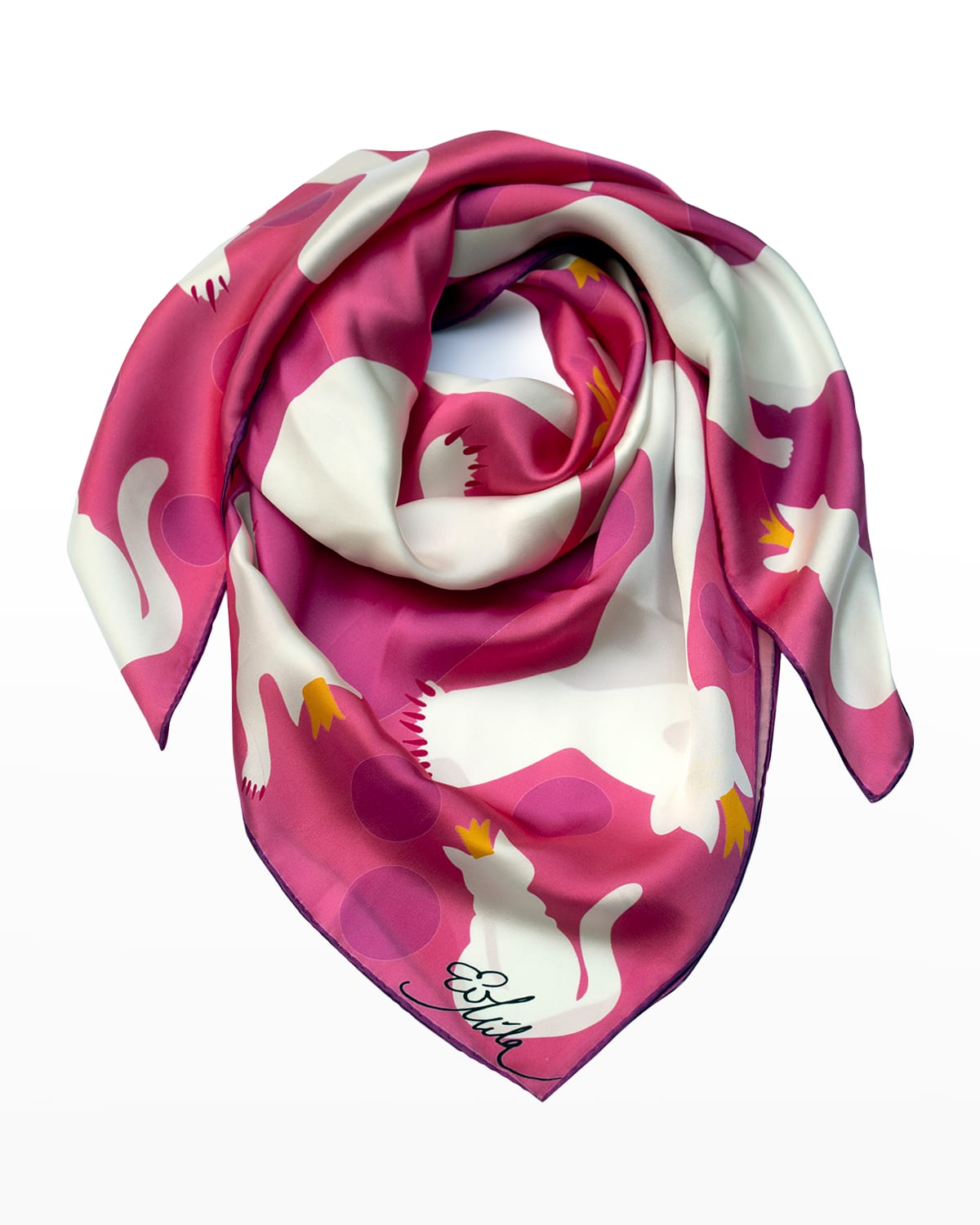 Mila & Such Cat-print Large Square Silk Scarf In Pink
