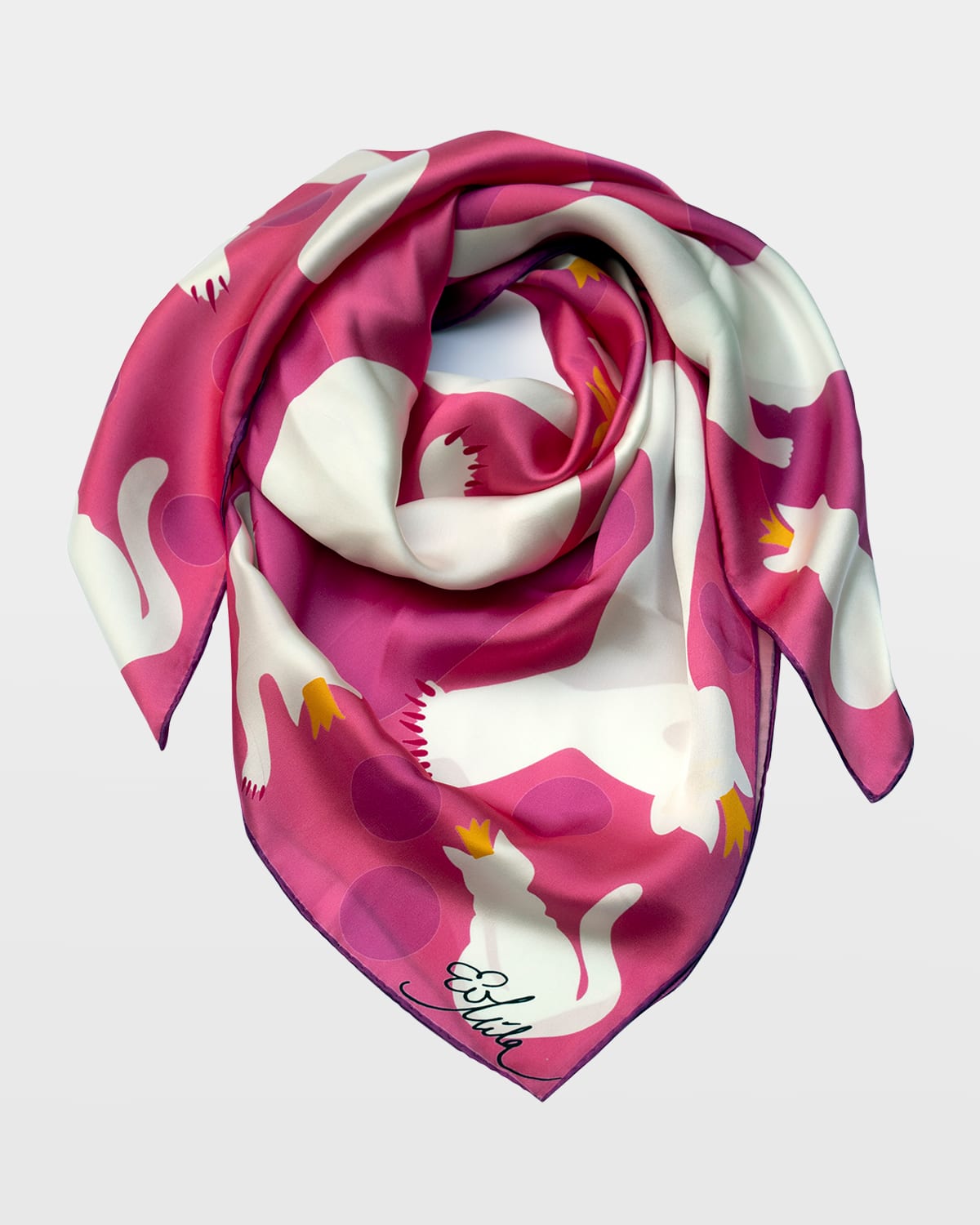 Mila & Such Cat-print Large Square Silk Scarf In Pink