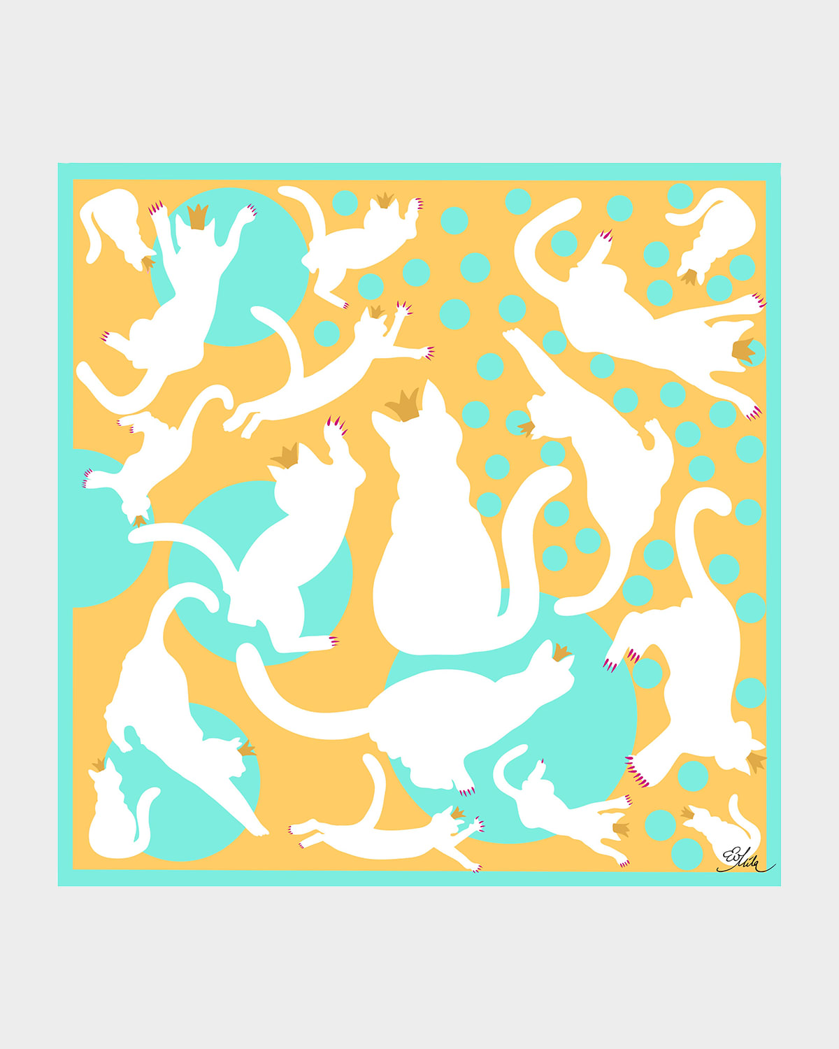 Mila & Such Cat-print Large Square Silk Scarf In Yellow