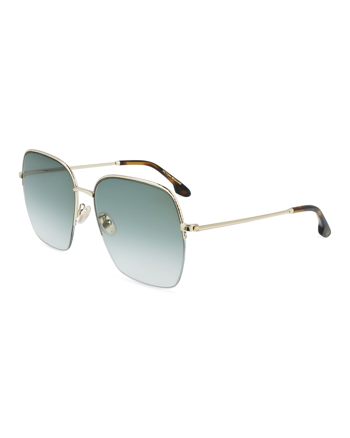 Shop Victoria Beckham Hammered Oversized Square Metal Sunglasses In Gold/khaki