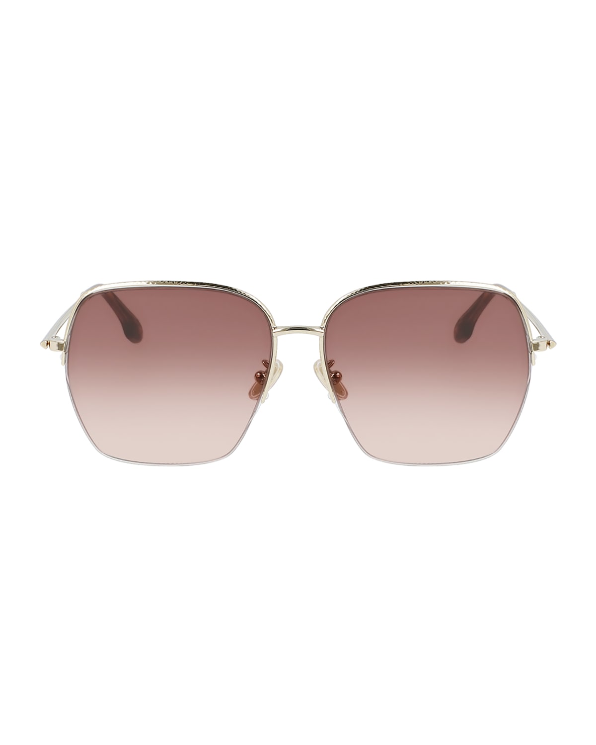 Shop Victoria Beckham Hammered Oversized Square Metal Sunglasses In Gold / Wine