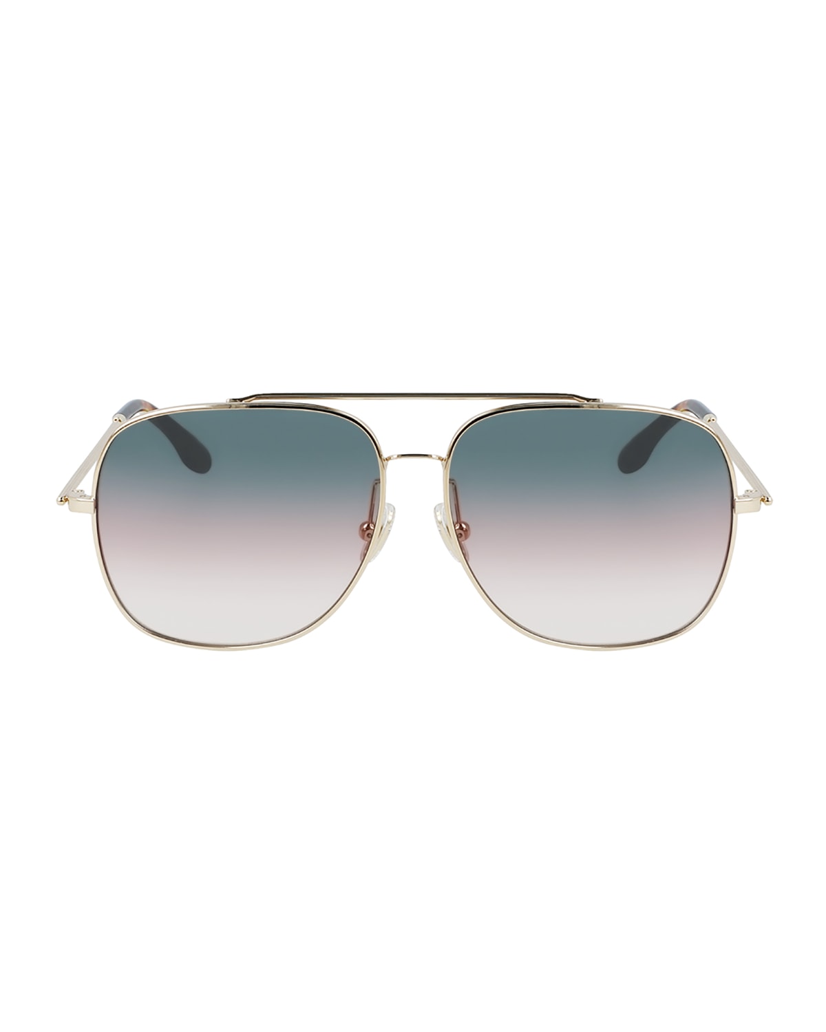 Victoria Beckham V-star Round Metal Aviator Sunglasses In Gold / Petrol