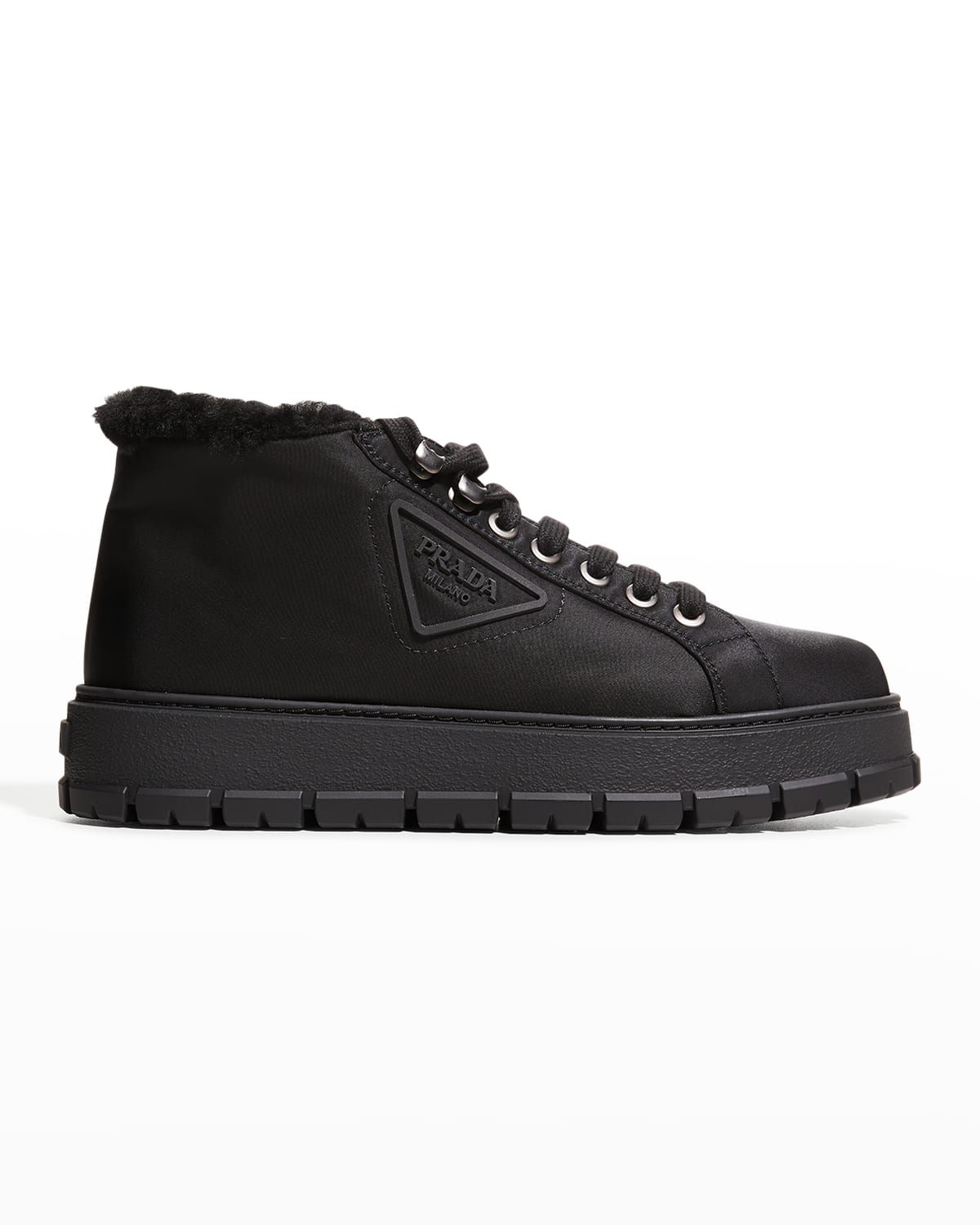 Nylon Shearling Mid-Top Sneakers
