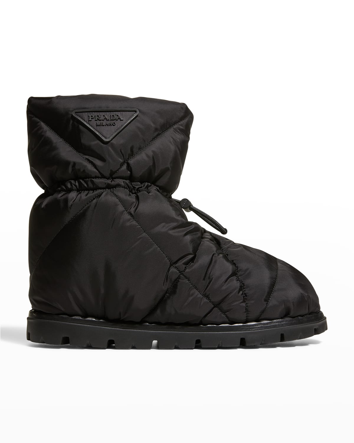 Prada Black Quilted Nylon Drawstring Ankle Boots In Nero