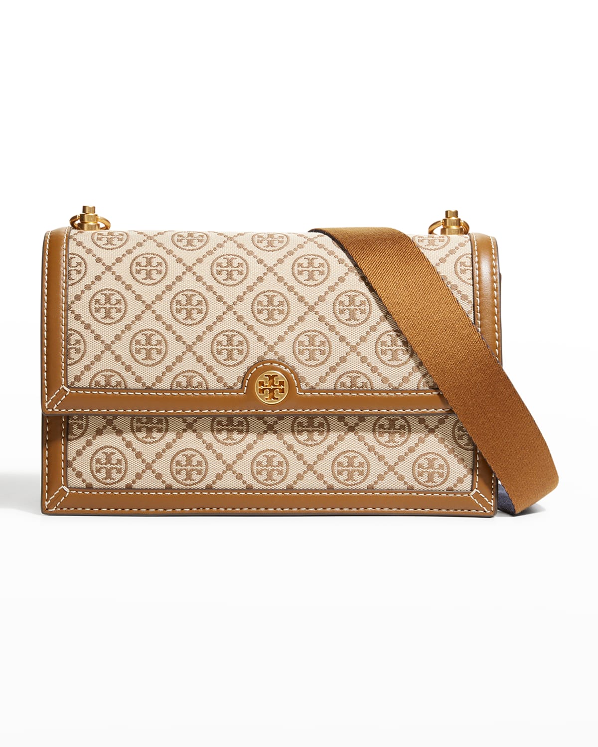 Tory Burch T Monogram Jacquard Shoulder Bag In Hazelnut