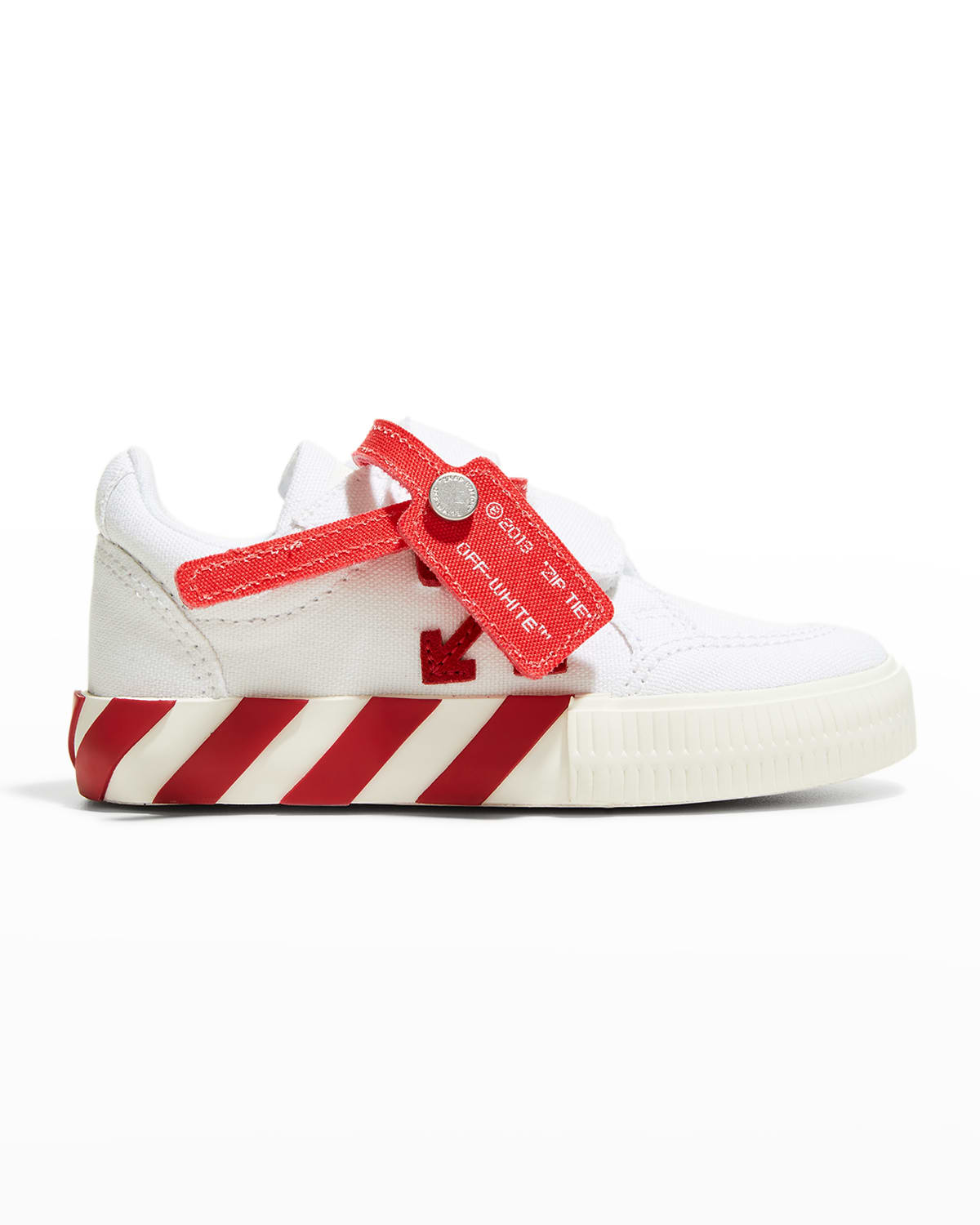 Off-white Kid's Arrow Canvas Grip-strap Low-top Sneakers, Toddler/kids In White/red