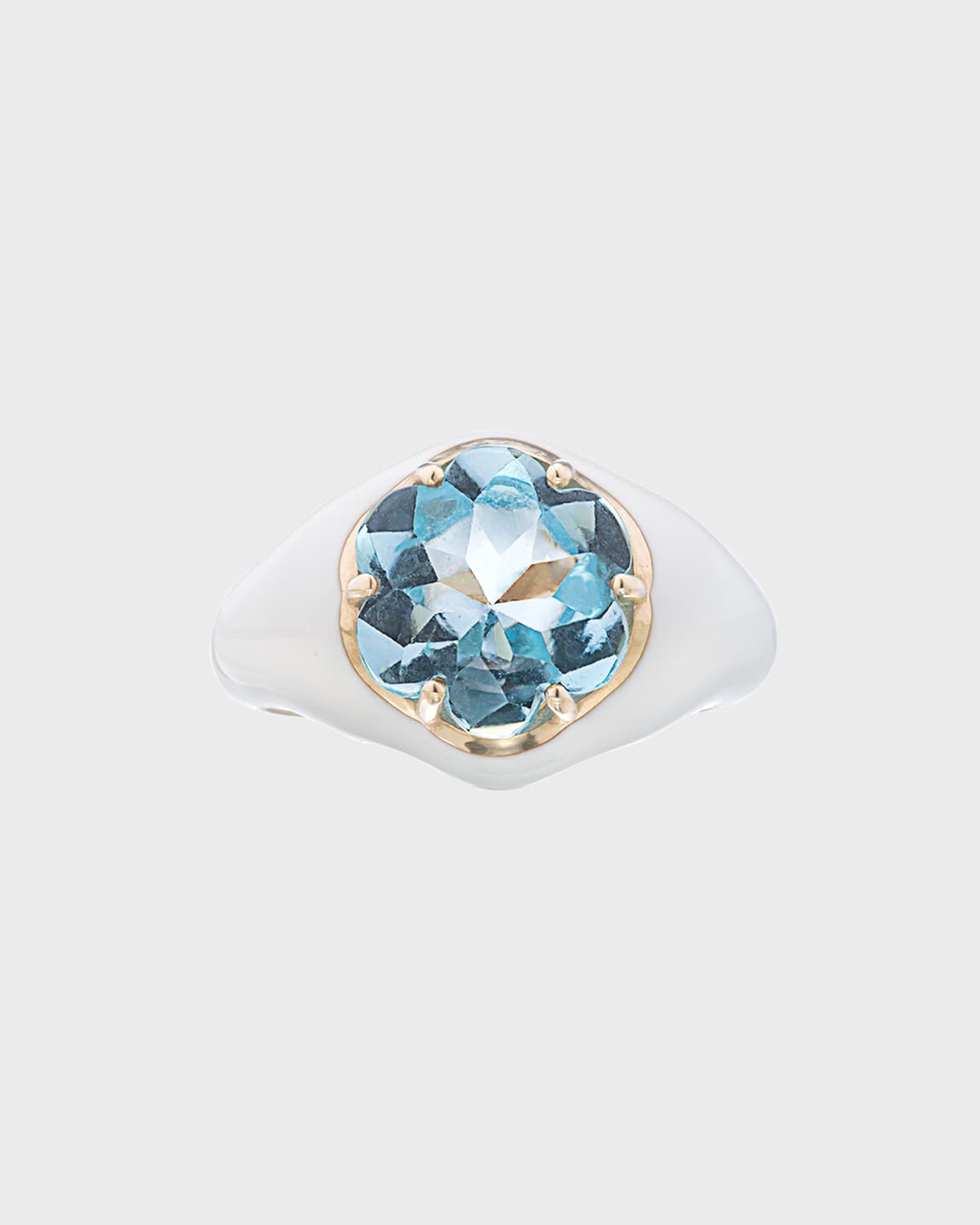 BEA BONGIASCA DA FUNKADELIC SIGNET RING WITH WHITE ENAMEL AND BLUE TOPAZ