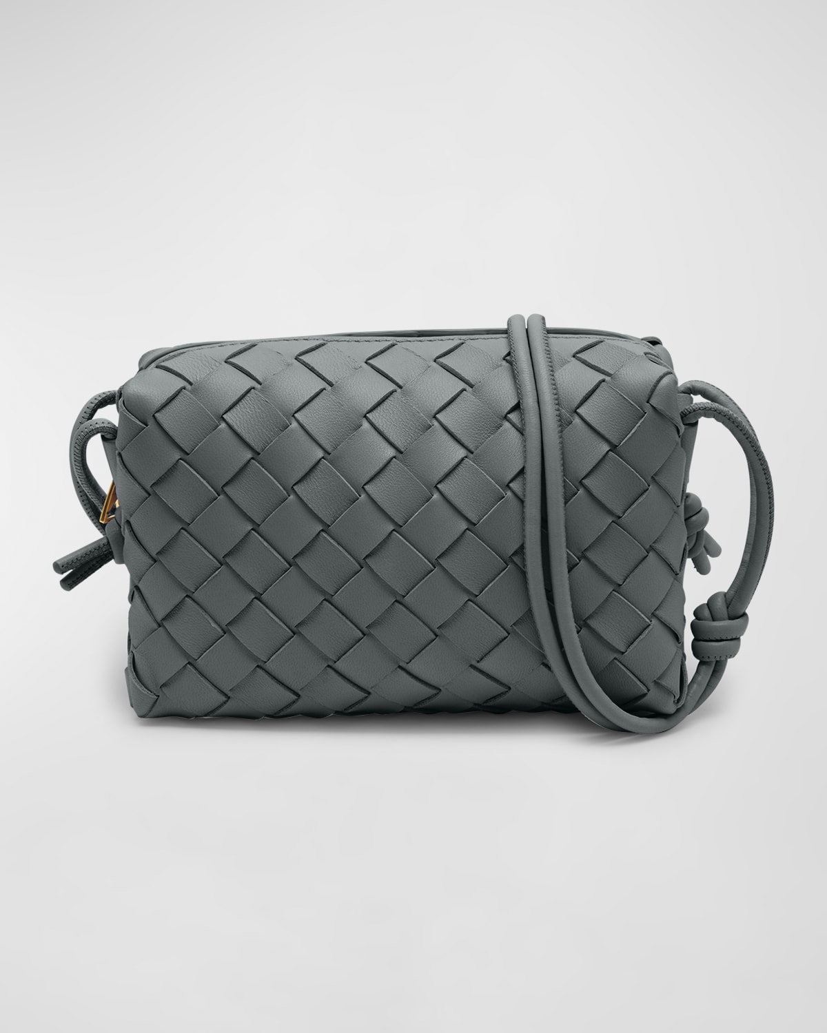Bottega Veneta Mini Intrecciato Leather Crossbody Bag in 2916 Travertine-Gold