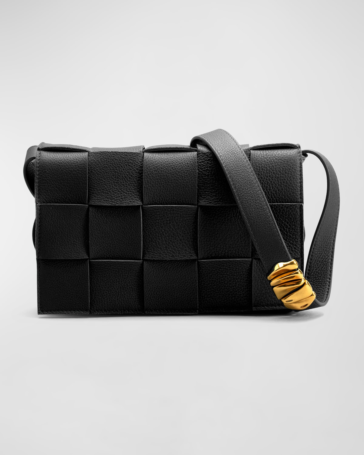 Bottega Veneta Cassette Woven Leather Crossbody Bag In Black