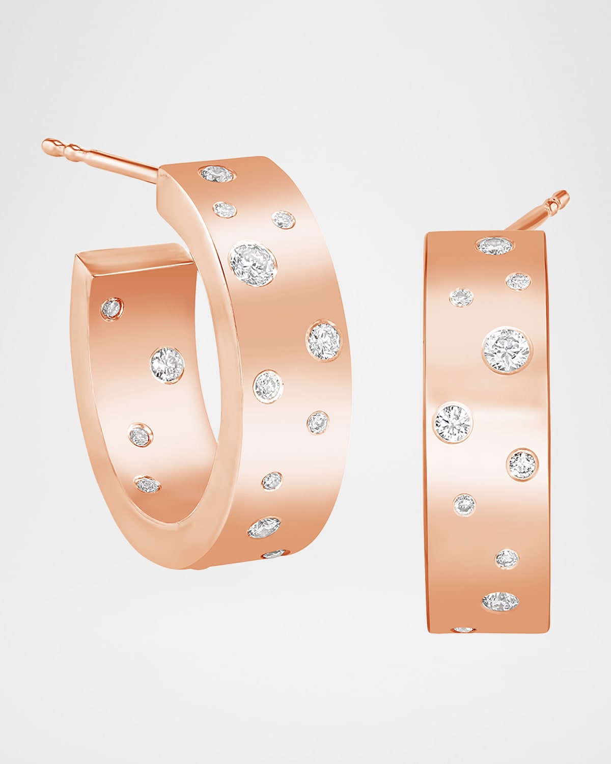 18K Rose Gold Stardust Diamond Hoop Earrings, 0.32tcw