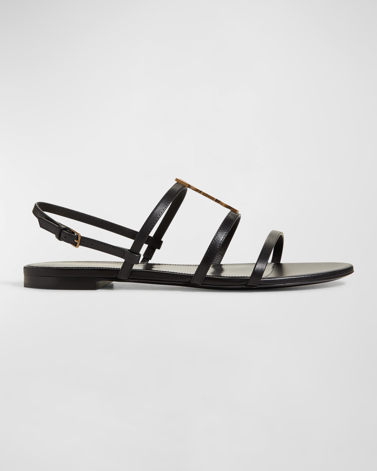 Shop Saint Laurent Cassandra Calfskin Ysl Slingback Sandals In Black