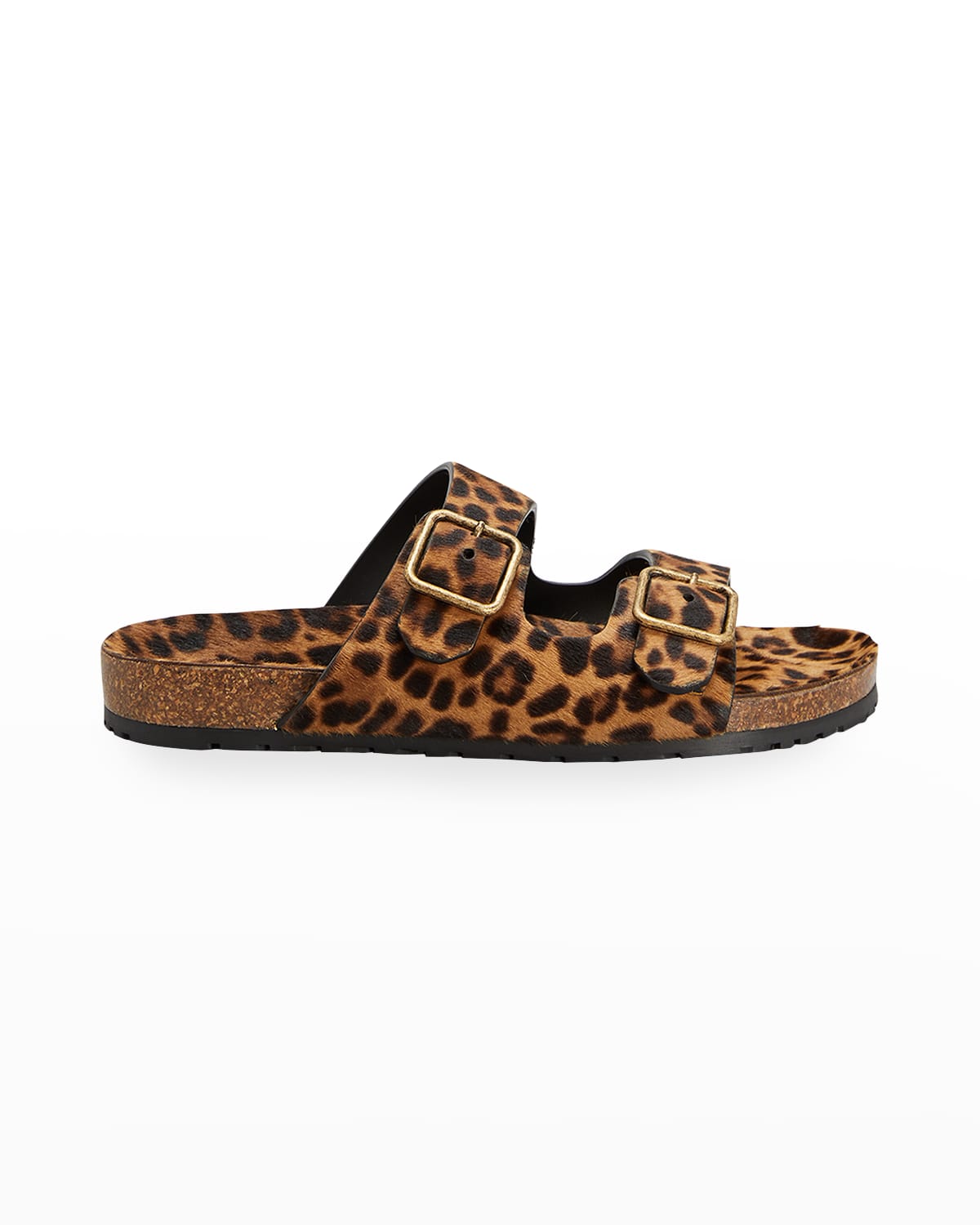 Saint Laurent Jimmy Leopard Flat Buckle Sandals