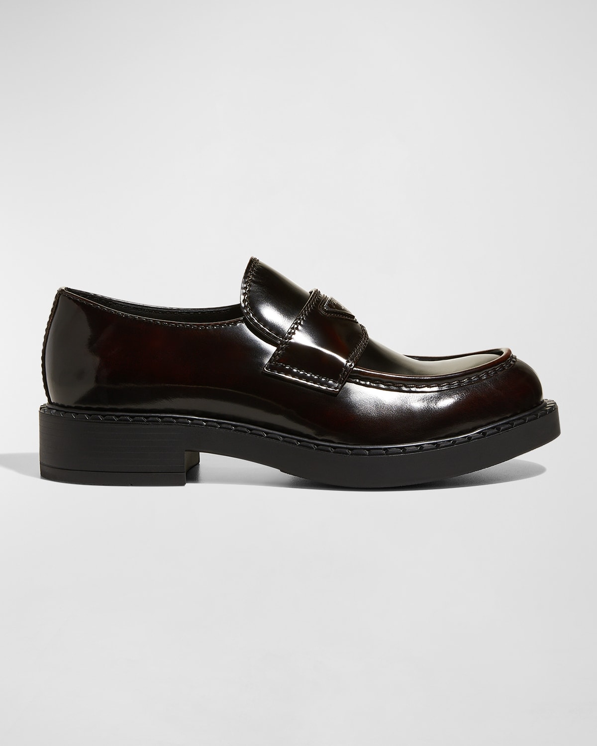 Prada Men's Triangle Logo Leather Loafers In Bruciato Fume ModeSens