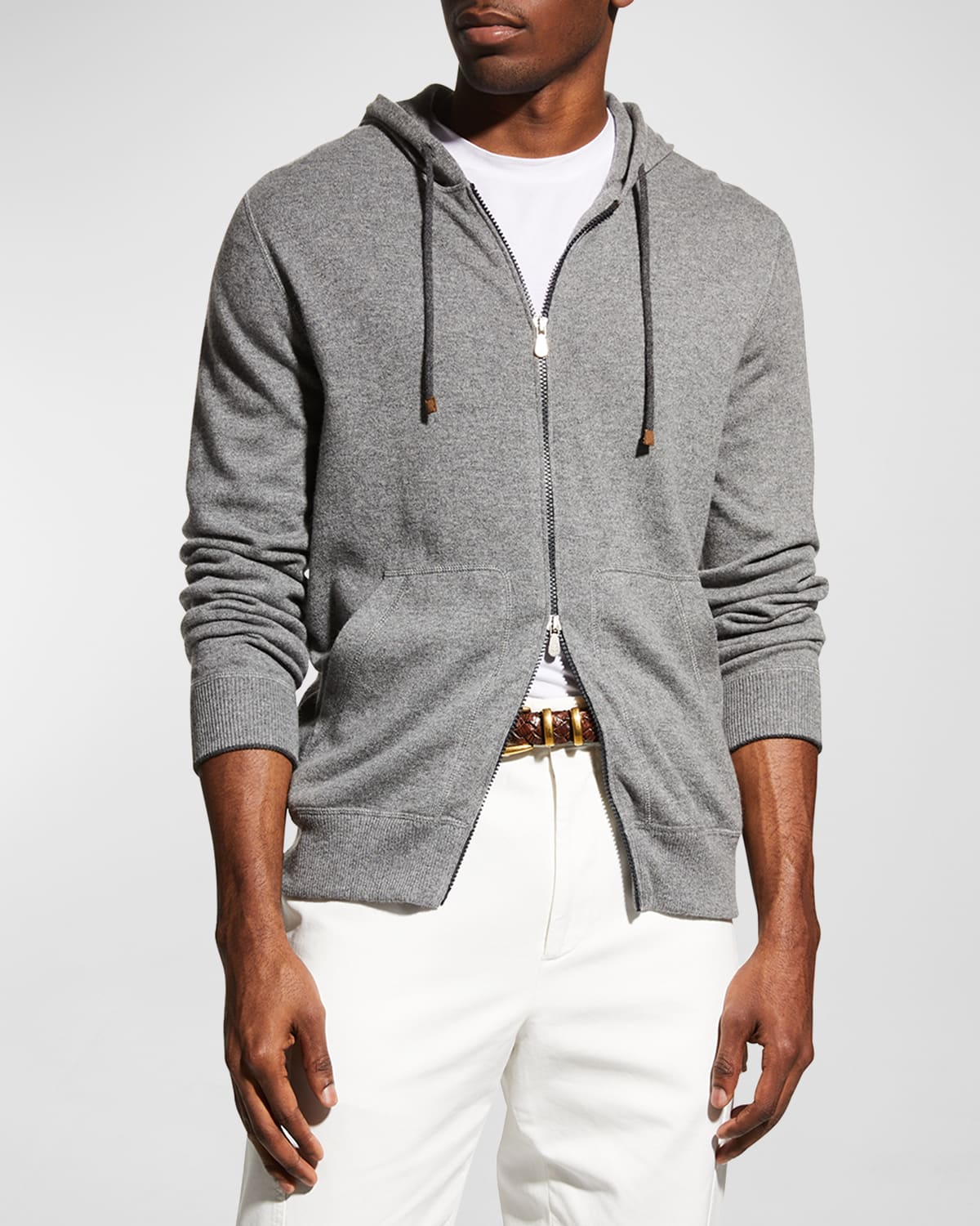 Brunello Cucinelli Cashmere Zip-up Hoodie Sweatshirt In Medium Grey