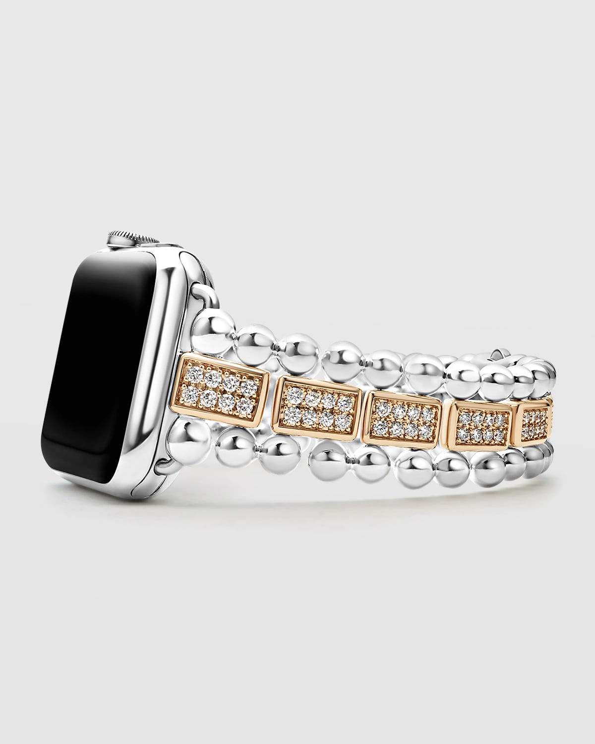 Smart Caviar Two-Tone Sterling Silver and 18k Rose Gold Full Diamond Apple Watch Bracelet, 38-44mm