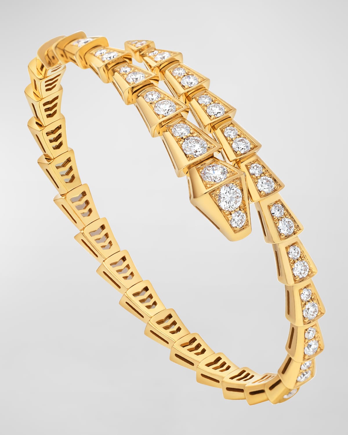 Serpenti Viper Yellow Gold Diamond Bypass Bangle, Size M