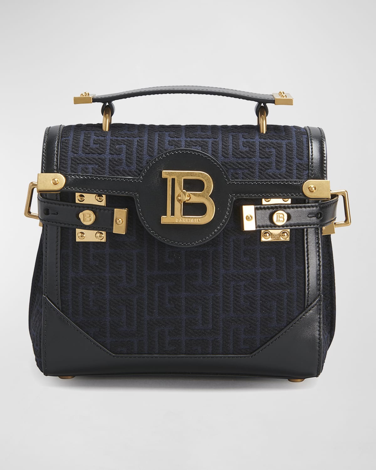 Balmain B-buzz 23 Monogram Jacquard Crossbody Bag In Bleu