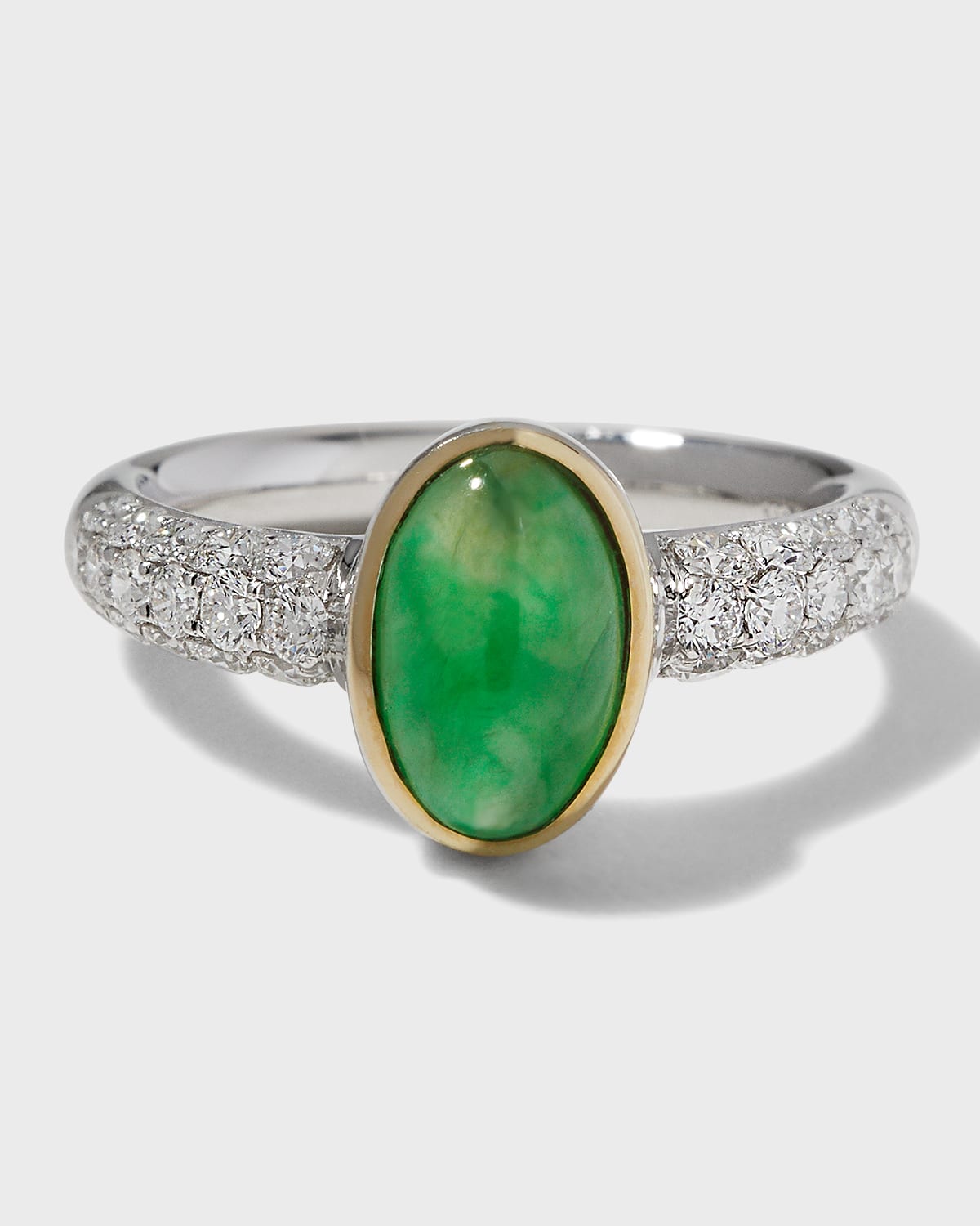 David C.A. Lin Translucent Green Jadeite Small Oval Ring, Size 6