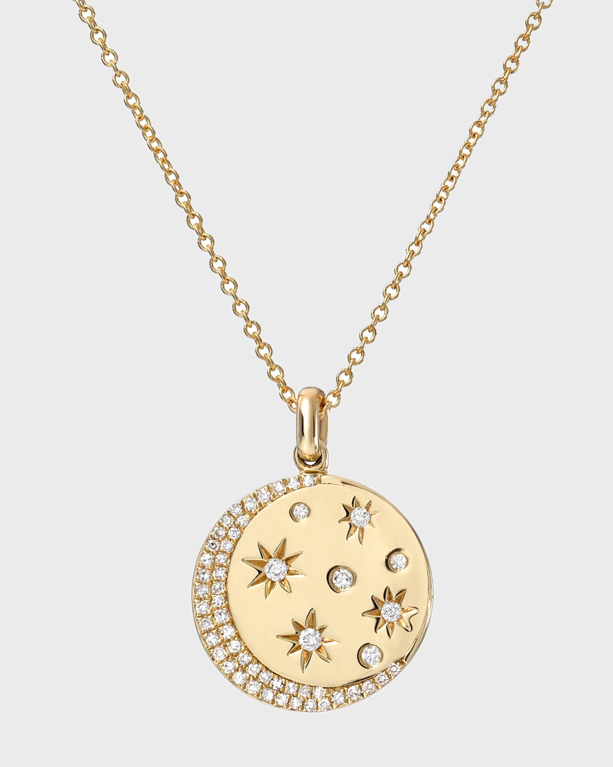Zoe Lev Jewelry 14k Gold Diamond Celestial Disc Necklace