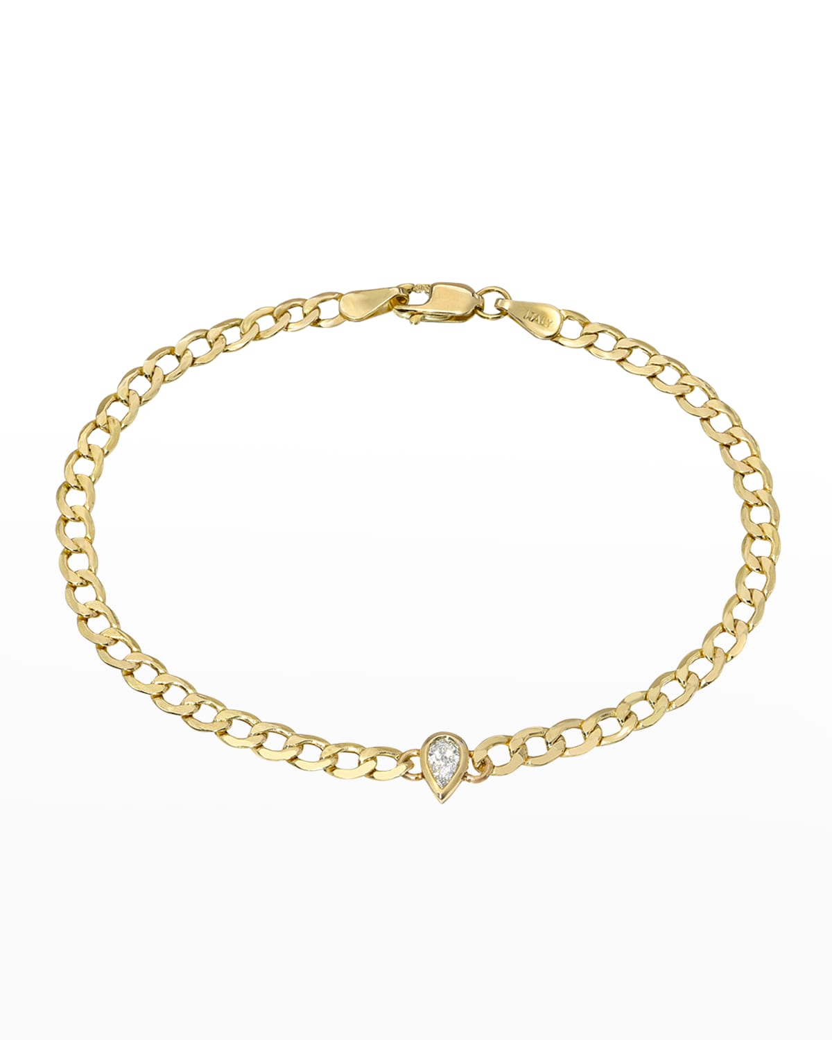 Zoe Lev Jewelry 14K Gold Cuban Link Bracelet with Diamond Pear Bezel