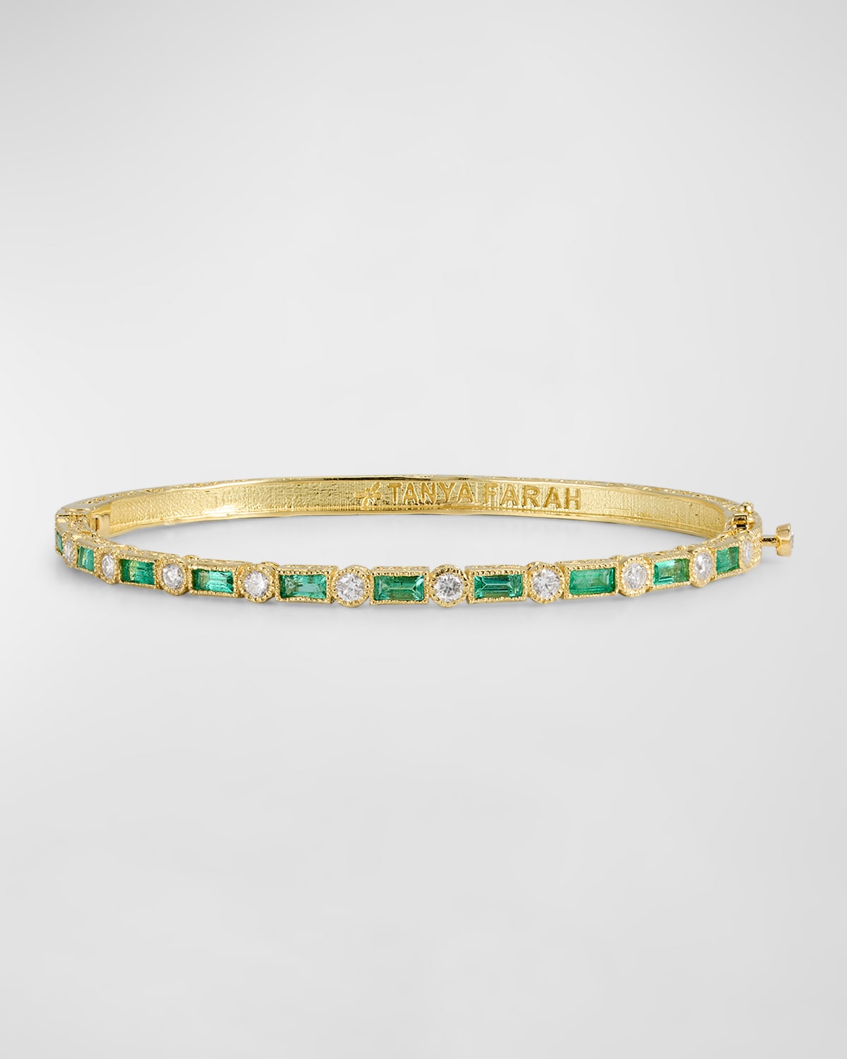 18k Yellow Gold Emerald and Diamond Bangle Bracelet