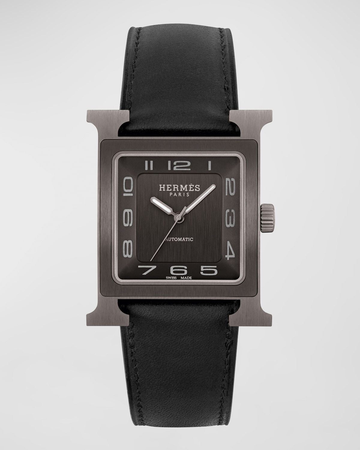 Herms Heure H Automatic Watch In Black Titanium With Black Barenia Leather Strap