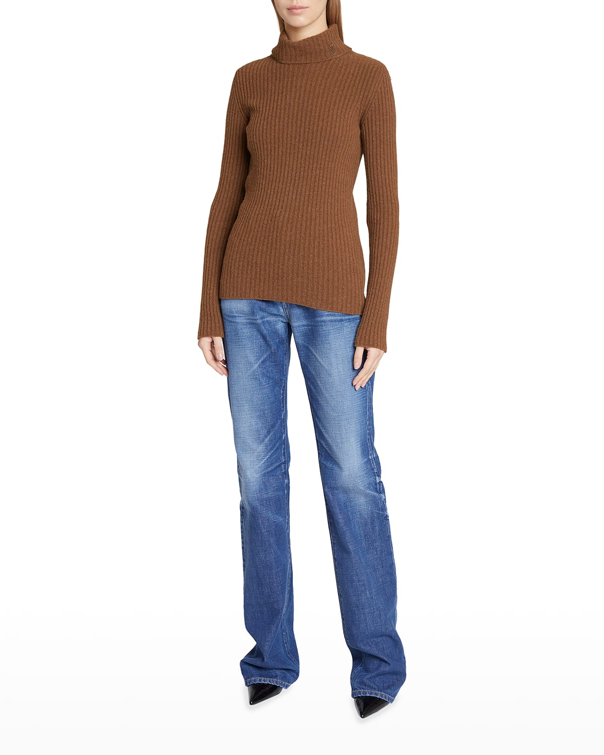 Saint Laurent Ribbed-knit Wool And Cashmere Turtleneck Sweater In Camel