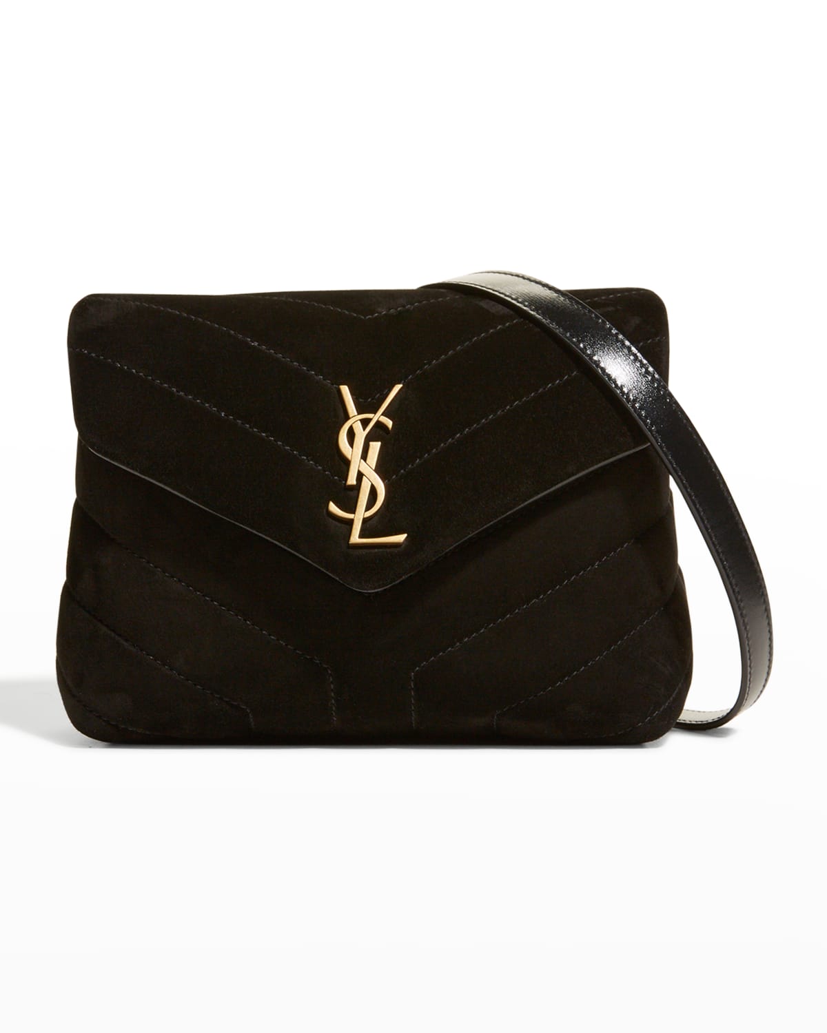 Saint Laurent Loulou Toy Quilted Suede Crossbody Bag In Nero